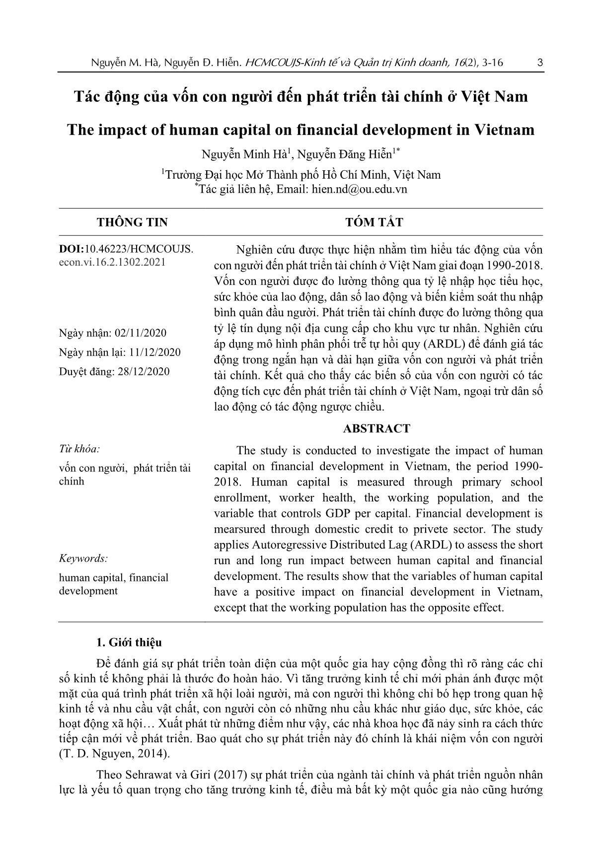 Tác động của vốn con người đến phát triển tài chính ở Việt Nam trang 1
