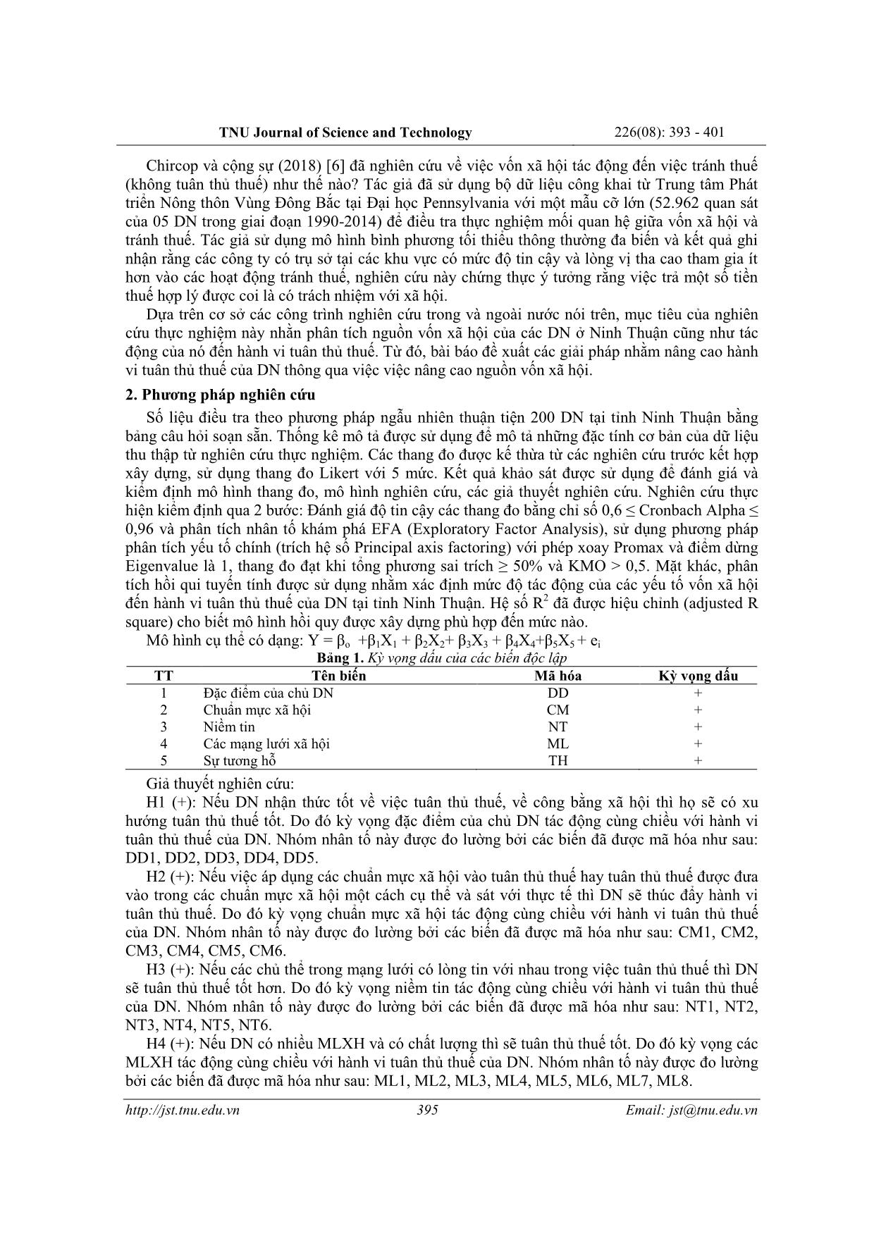 Impacts of social capital on the tax compliance behavior of enterprises in Ninh Thuan province trang 3