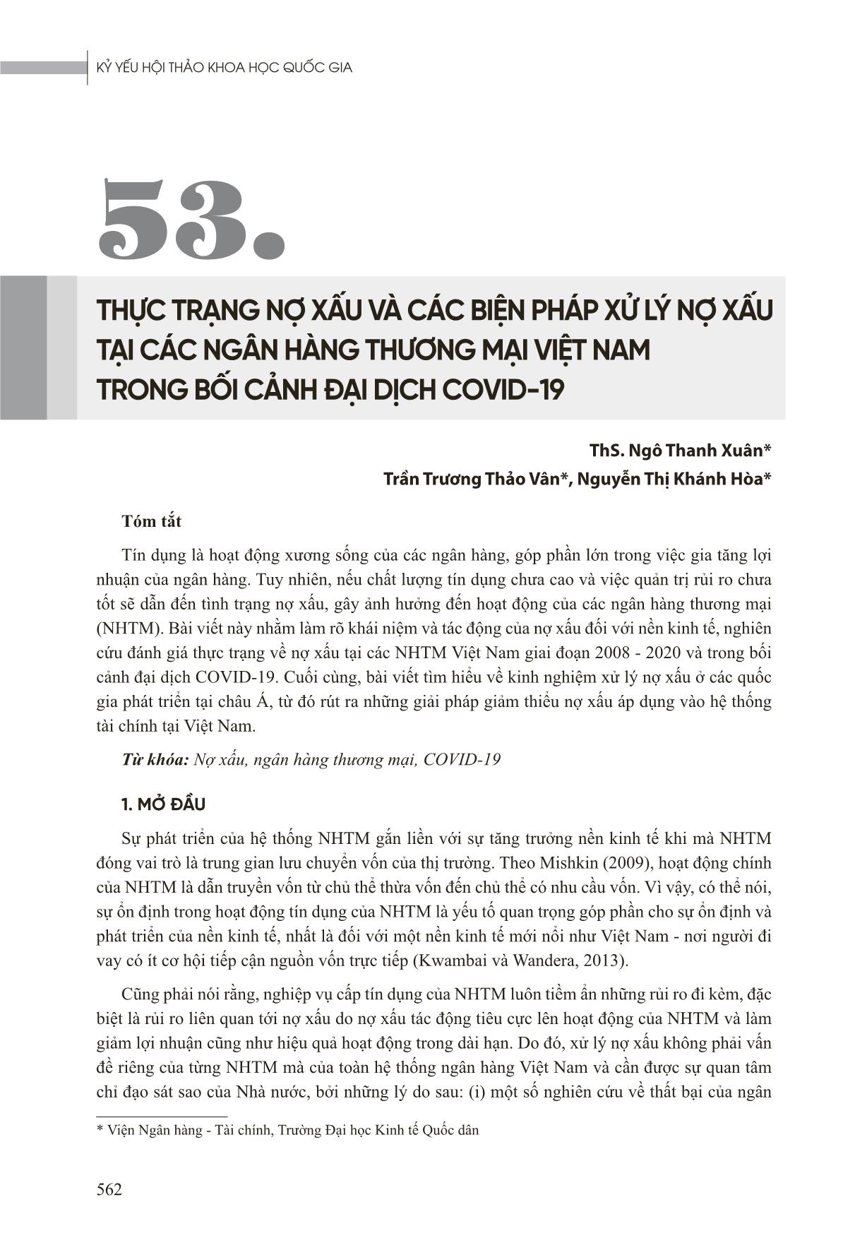 Thực trạng nợ xấu và các biện pháp xử lý nợ xấu tại các ngân hàng thương mại Việt Nam trong bối cảnh đại dịch Covid-19 trang 1