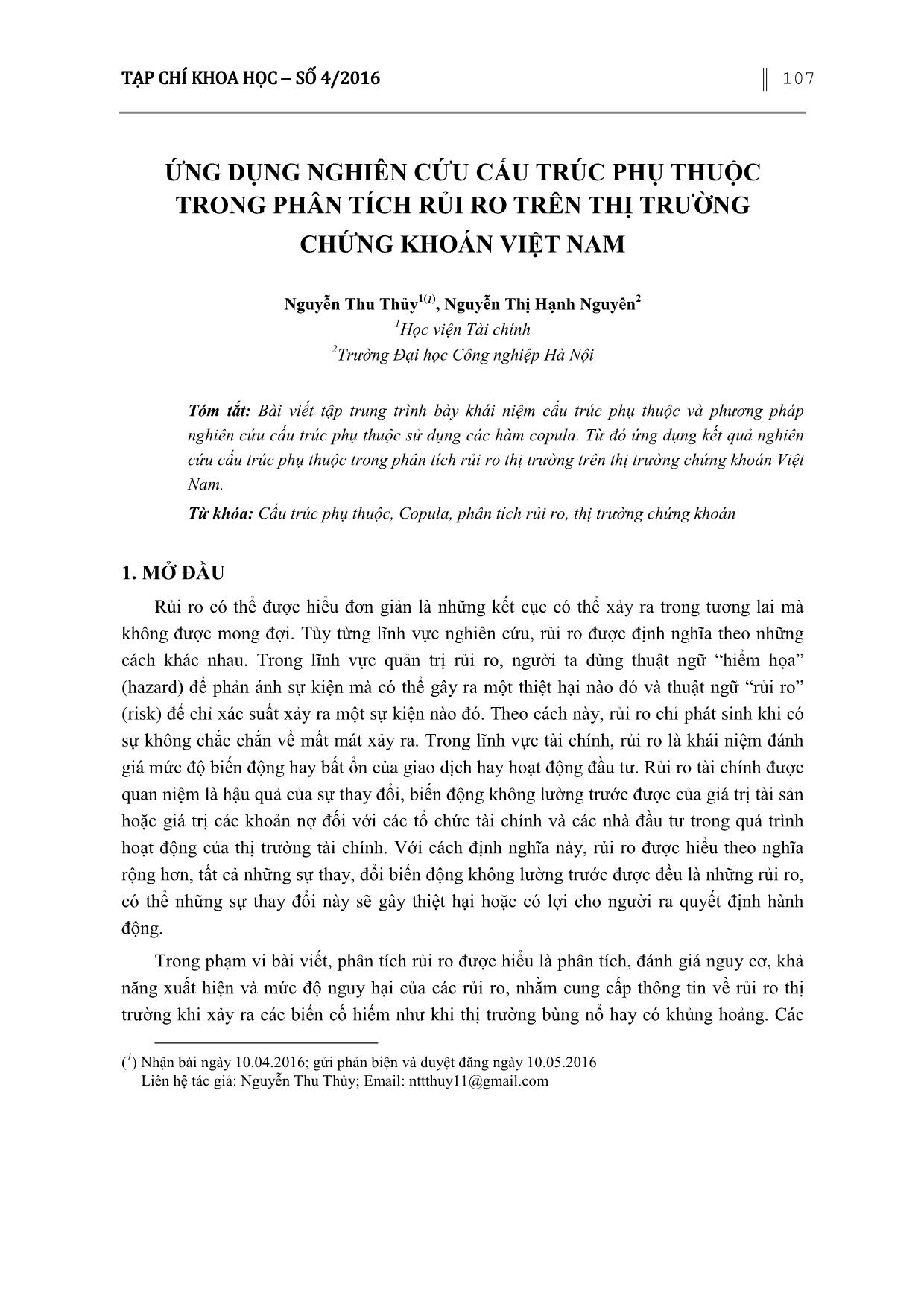 Ứng dụng nghiên cứu cấu trúc phụ thuộc trong phân tích rủi ro trên thị trường chứng khoán Việt Nam trang 1