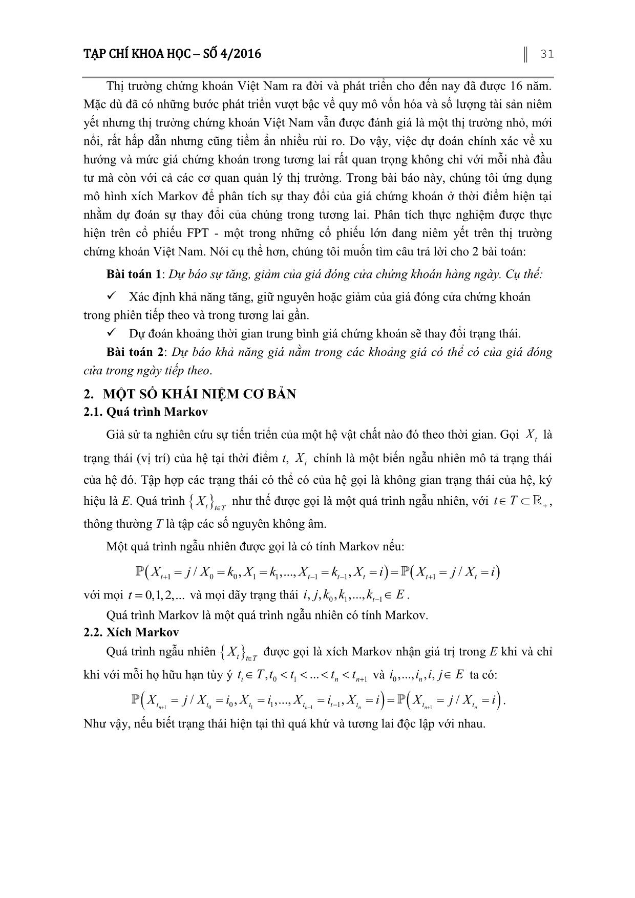 Ứng dụng xích Markov trong phân tích và dự báo xu thế giá chứng khoán trang 2