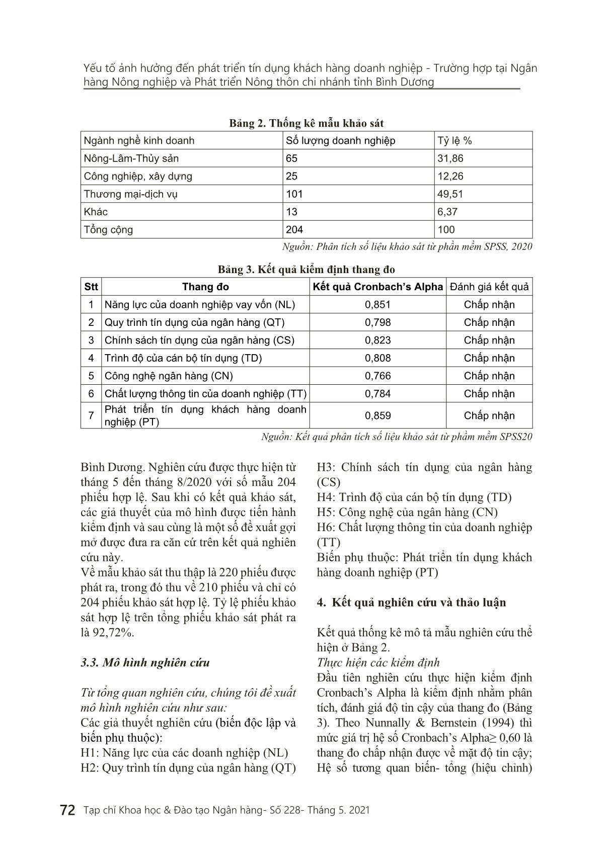 Yếu tố ảnh hưởng đến phát triển tín dụng khách hàng doanh nghiệp - Trường hợp tại Ngân hàng Nông nghiệp và Phát triển Nông thôn chi nhánh tỉnh Bình Dương trang 7