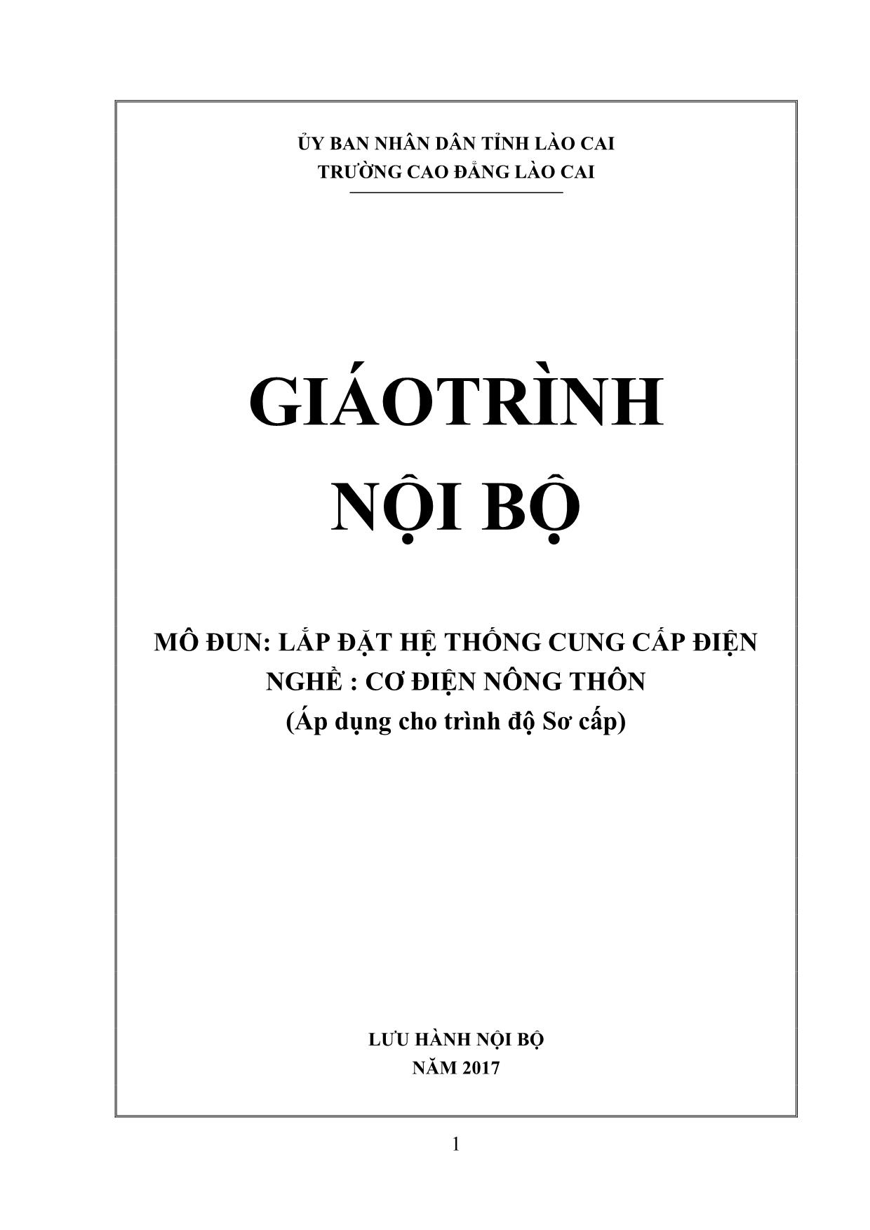 Giáo trình Cơ điện nông thôn - Lắp đặt hệ thống cung cấp điện trang 1