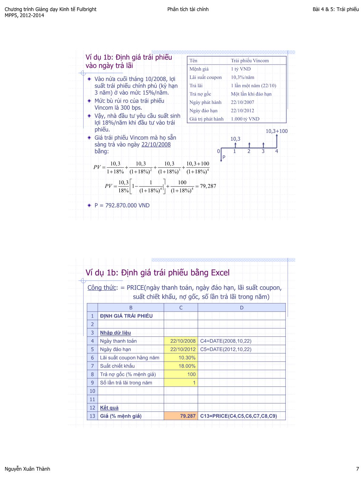 Bài giảng Phân tích tài chính - Bài 4+5: Định giá trái phiếu - Năm học 2013-2014 trang 7