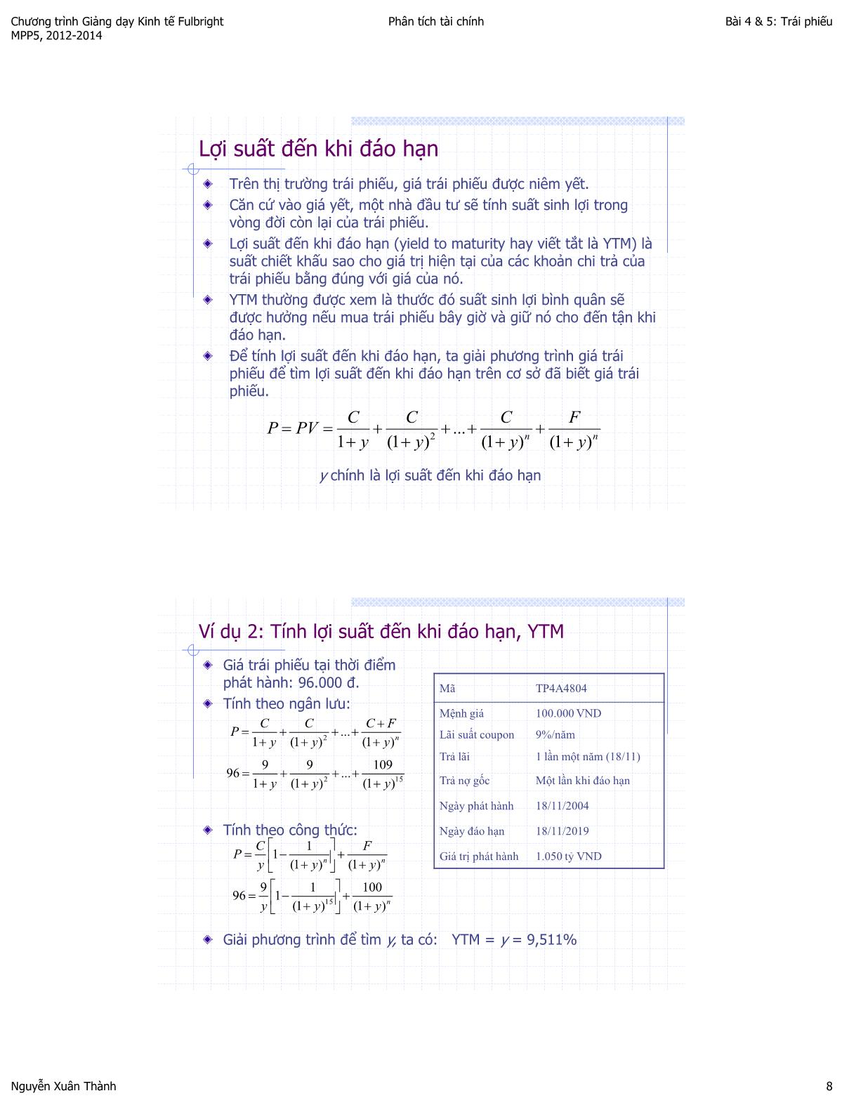 Bài giảng Phân tích tài chính - Bài 4+5: Định giá trái phiếu - Năm học 2013-2014 trang 8