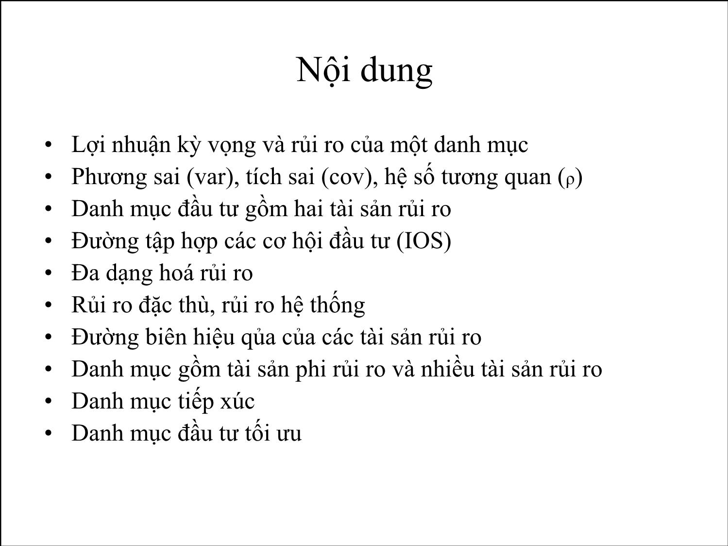 Bài giảng Phân tích tài chính - Bài 7: Lý thuyết danh mục đầu tư trang 2