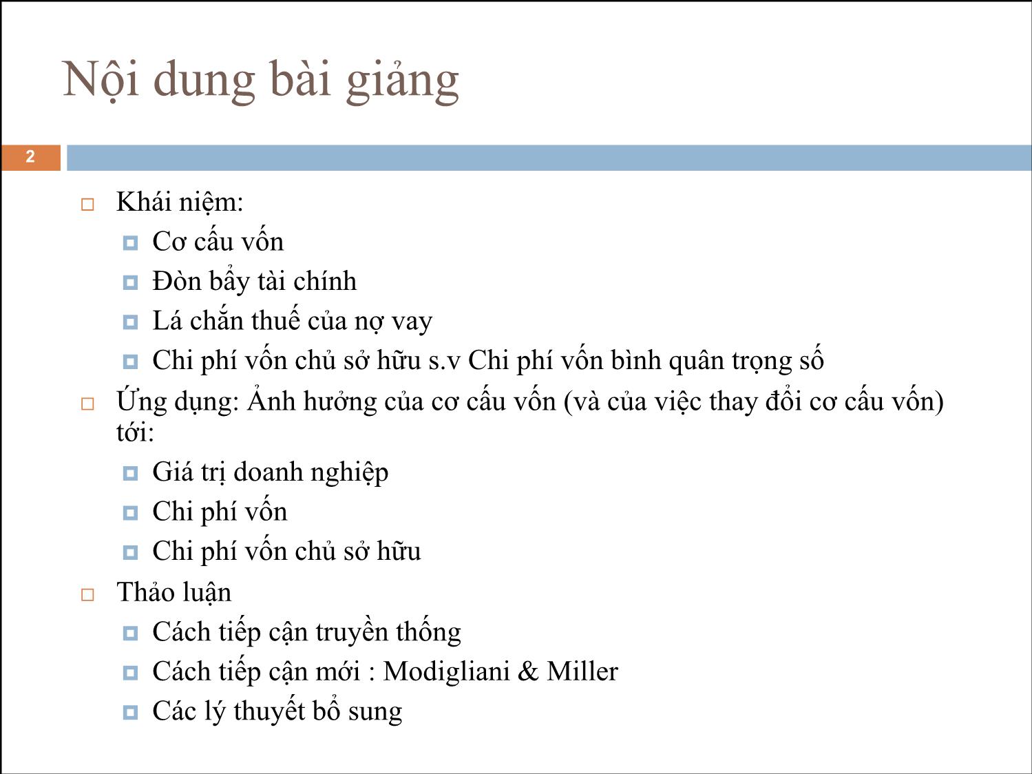 Bài giảng Phân tích tài chính - Bài 17: Cơ cấu vốn trang 2