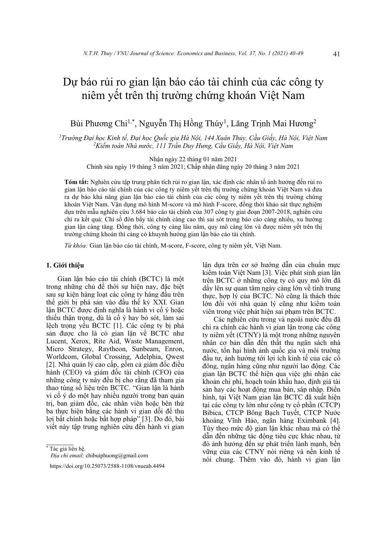 Dự báo rủi ro gian lận báo cáo tài chính của các công ty niêm yết trên thị trường chứng khoán Việt Nam trang 2