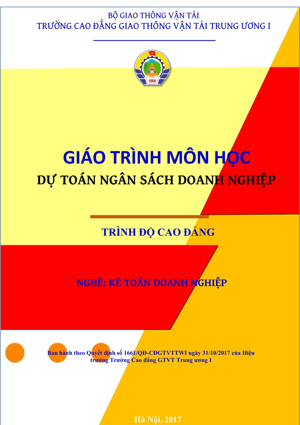 Giáo trình Kế toán doanh nghiệp - Dự toán ngân sách doanh nghiệp (Phần 1) trang 1