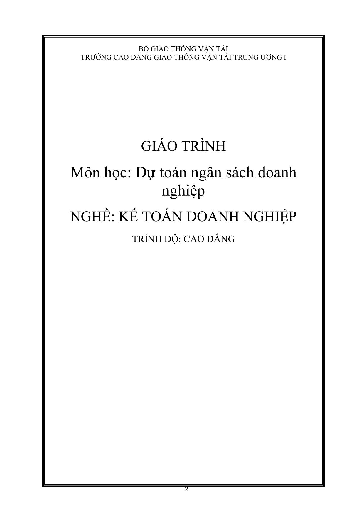 Giáo trình Kế toán doanh nghiệp - Dự toán ngân sách doanh nghiệp (Phần 1) trang 3