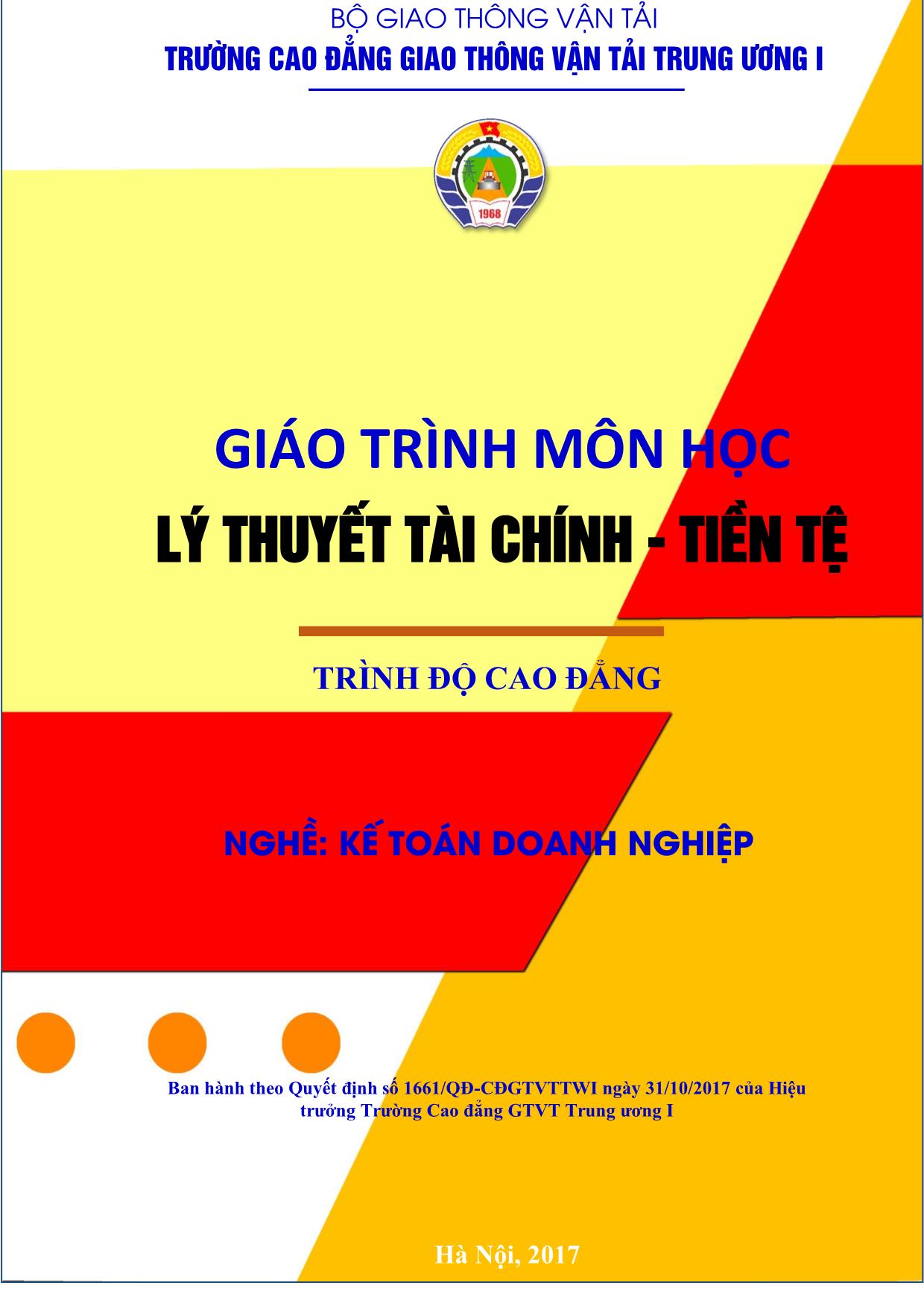 Giáo trình Kế toán doanh nghiệp - Lý thuyết tài chính tiền tệ trang 1