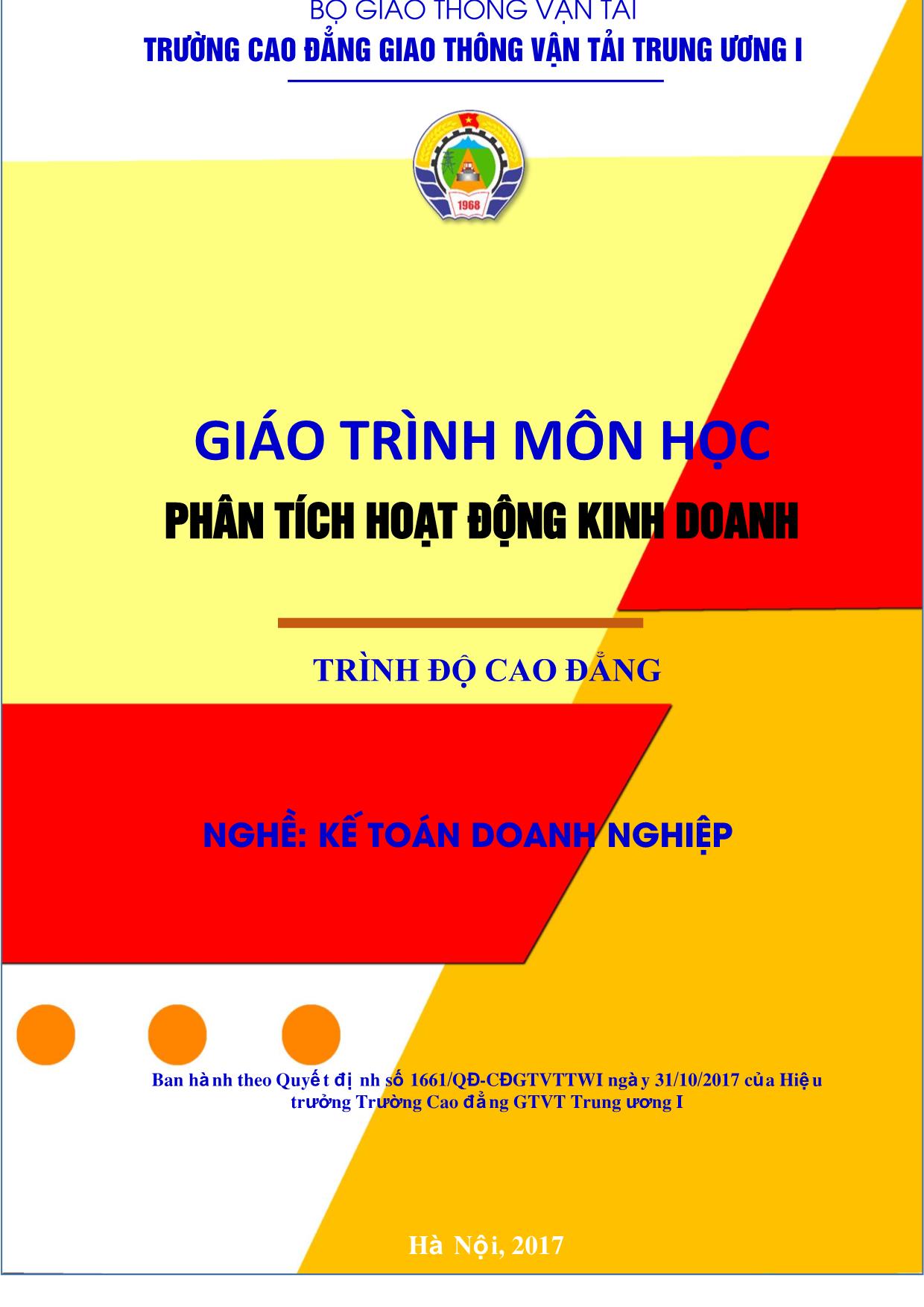 Giáo trình Kế toán doanh nghiệp - Phân tích hoạt động kinh doanh trang 1