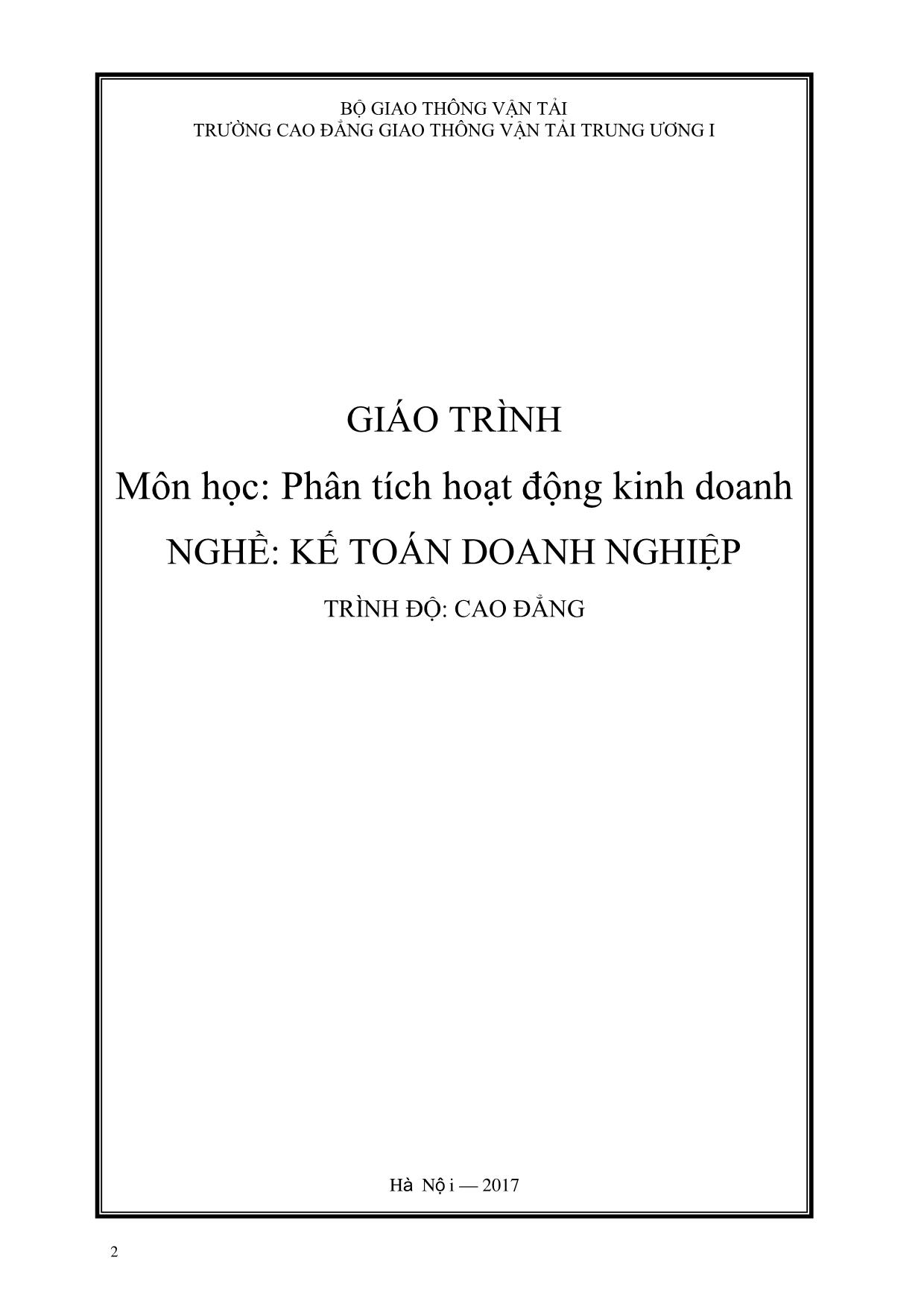 Giáo trình Kế toán doanh nghiệp - Phân tích hoạt động kinh doanh trang 3