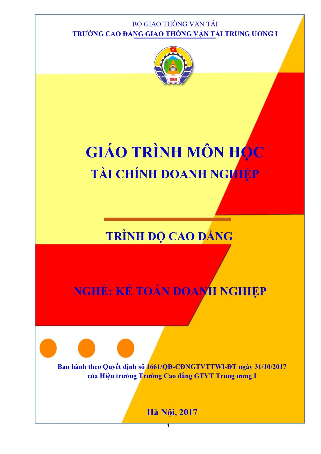 Giáo trình Kế toán doanh nghiệp - Tài chính doanh nghiệp trang 1