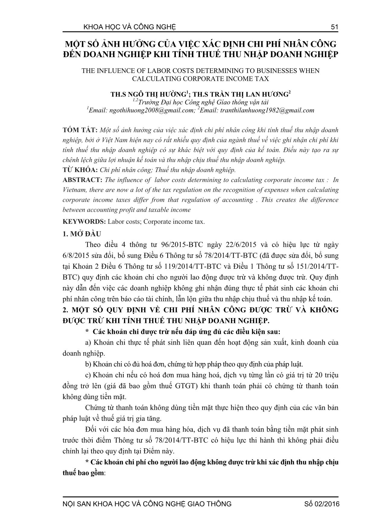 Một số ảnh hưởng của việc xác định chi phí nhân công đến doanh nghiệp khi tính thuế thu nhập doanh nghiệp trang 1