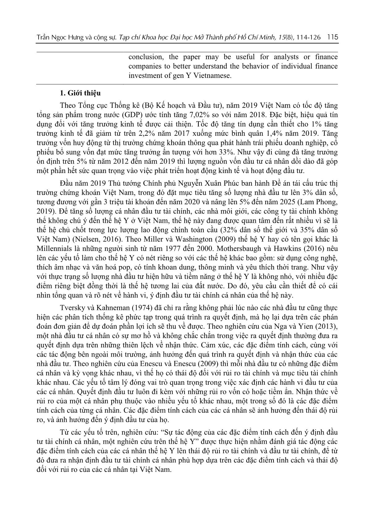 Sự tác động của các đặc điểm tính cách đến ý định đầu tư tài chính cá nhân: Một nghiên cứu trên thế hệ Y trang 2