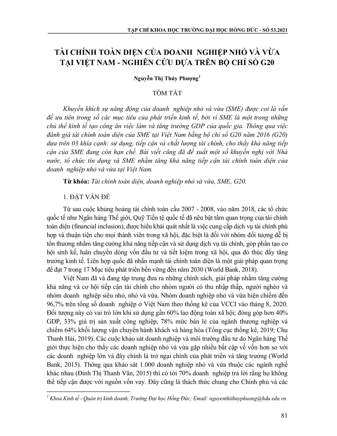 Tài chính toàn diện của doanh nghiệp nhỏ và vừa tại Việt Nam - Nghiên cứu dựa trên bộ chỉ số G20 trang 1