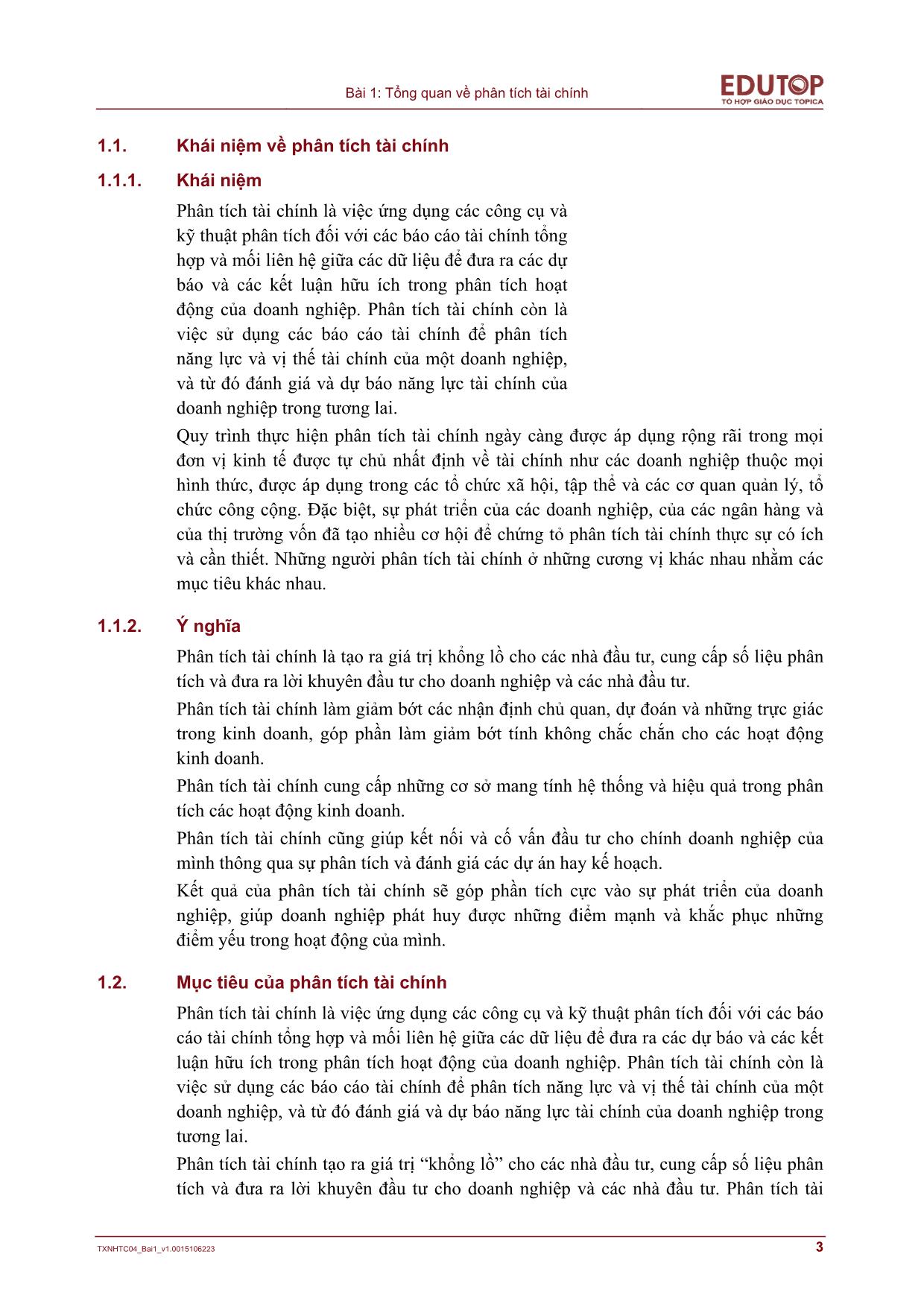 Giáo trình Phân tích báo cáo tài chính - Bài 1: Tổng quan về phân tích tài chính trang 3