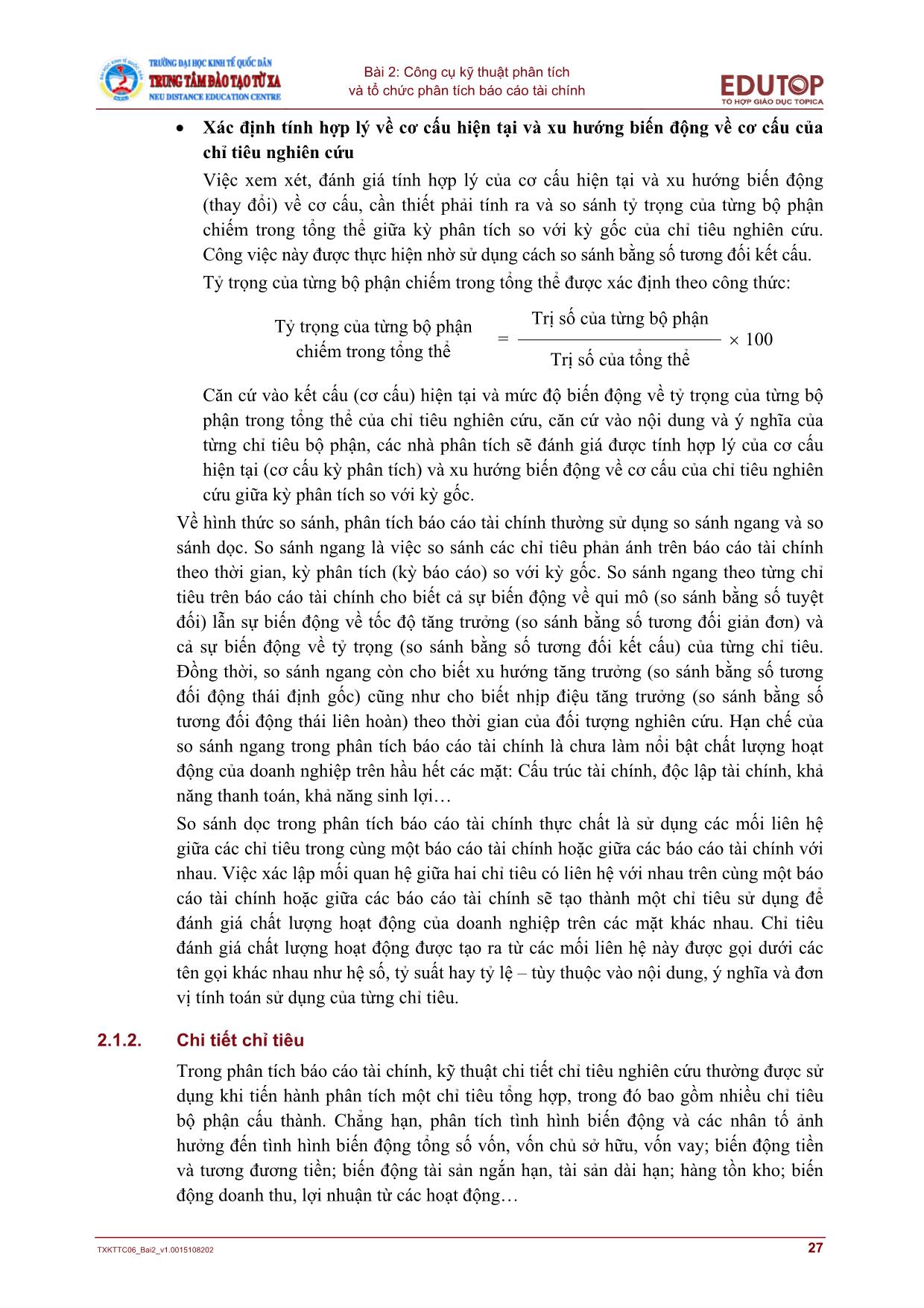 Giáo trình Phân tích báo cáo tài chính - Bài 2: Công cụ kỹ thuật phân tích và tổ chức phân tích báo cáo tài chính trang 5