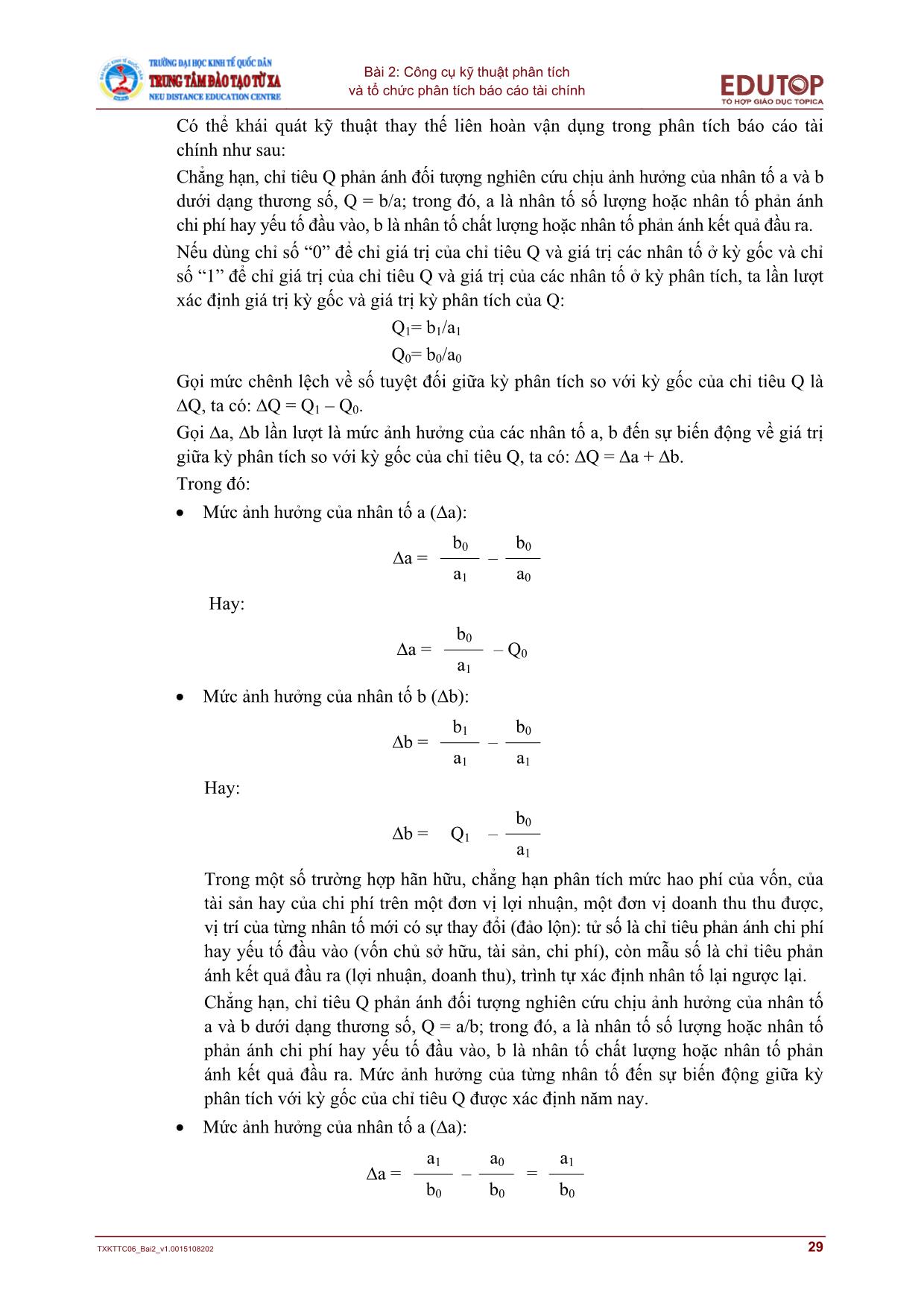 Giáo trình Phân tích báo cáo tài chính - Bài 2: Công cụ kỹ thuật phân tích và tổ chức phân tích báo cáo tài chính trang 7