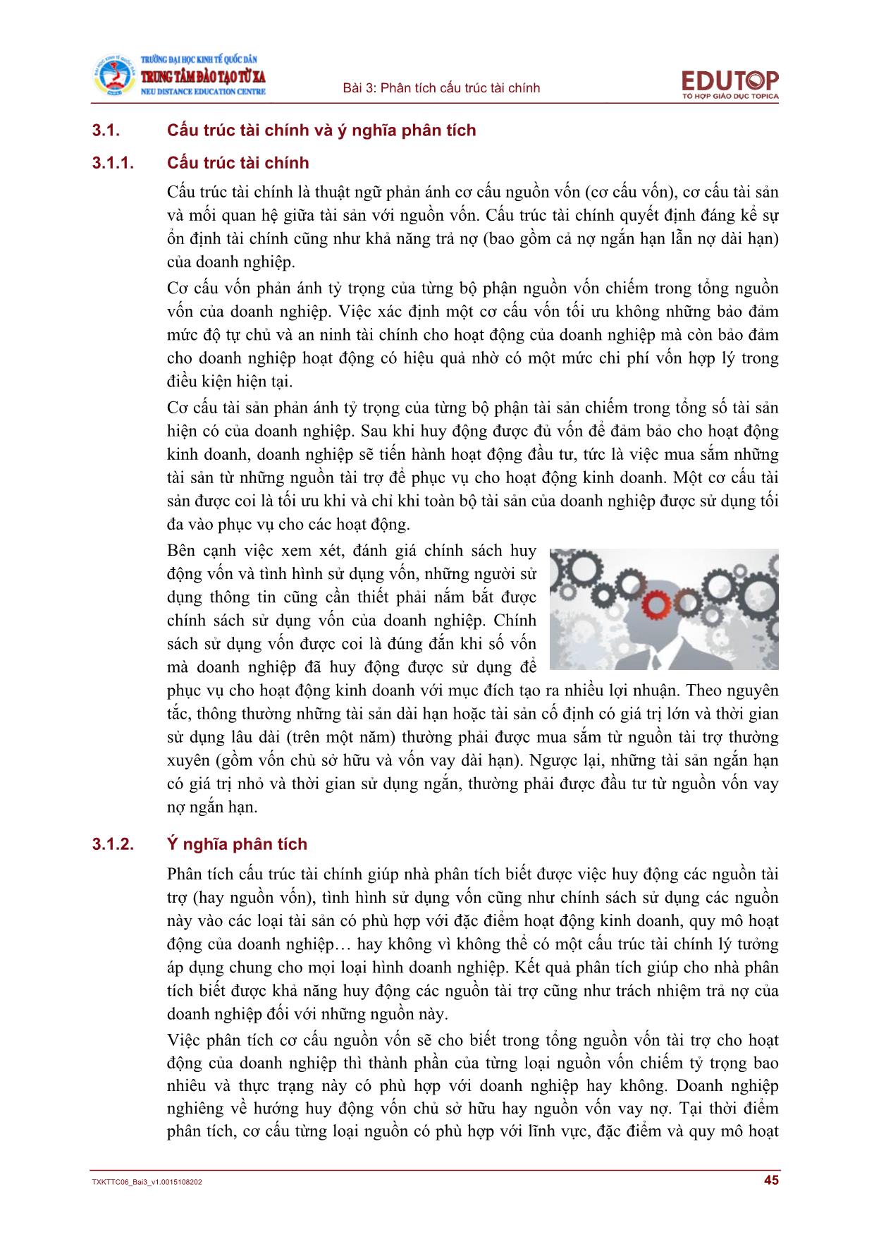 Giáo trình Phân tích báo cáo tài chính - Bài 3: Phân tích cấu trúc tài chính trang 3