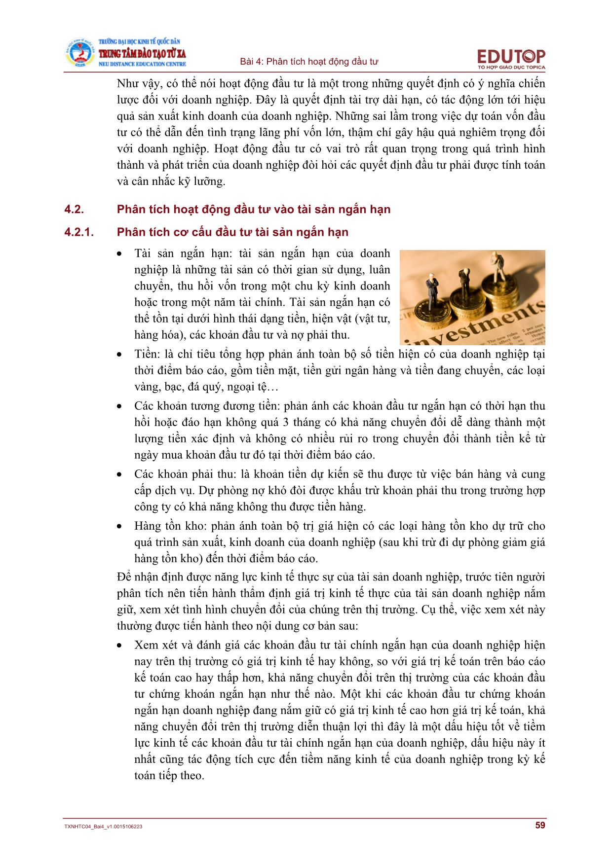 Giáo trình Phân tích báo cáo tài chính - Bài 4: Phân tích hoạt động đầu tư trang 4