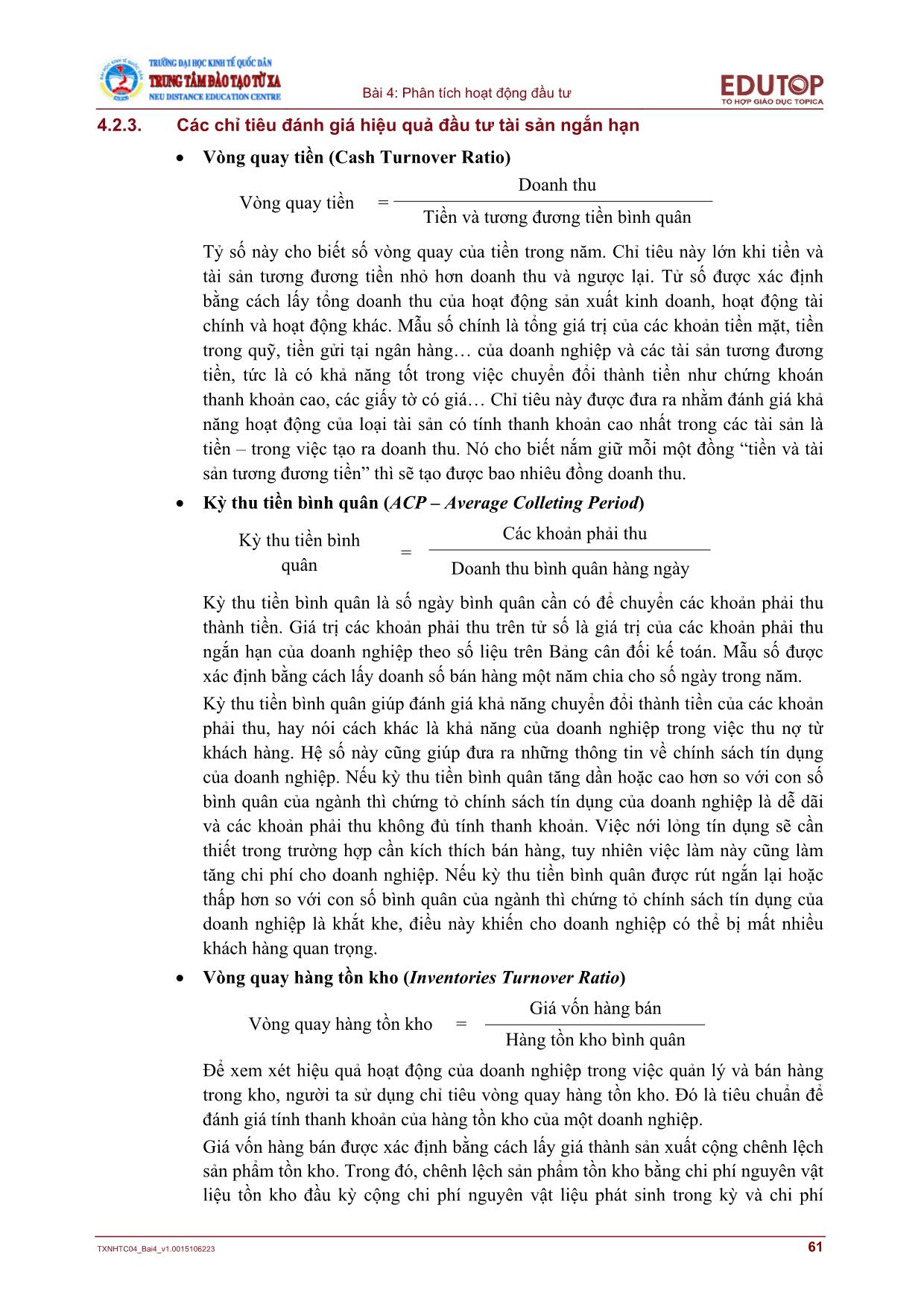 Giáo trình Phân tích báo cáo tài chính - Bài 4: Phân tích hoạt động đầu tư trang 6