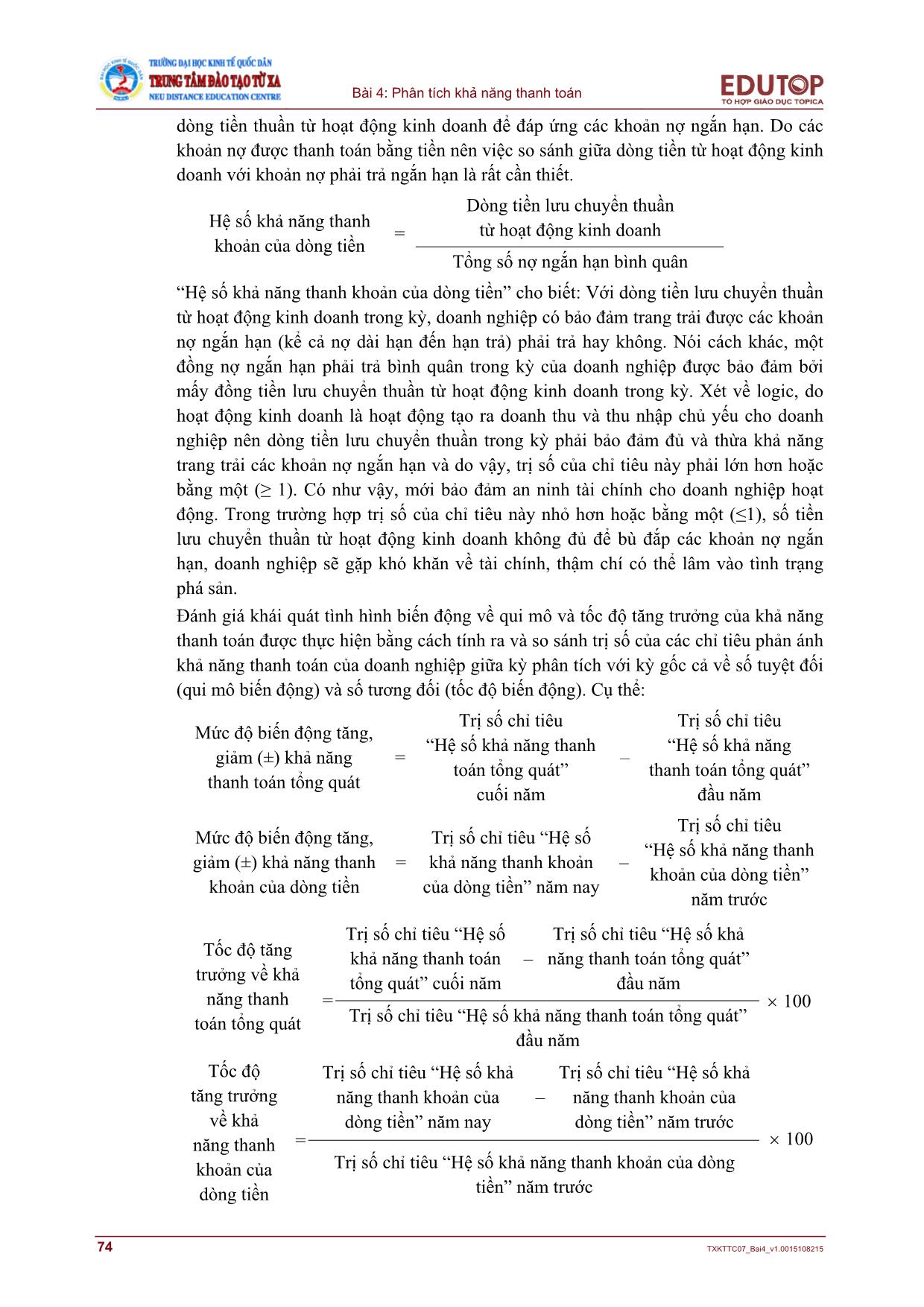 Giáo trình Phân tích báo cáo tài chính - Bài 4: Phân tích khả năng thanh toán trang 7