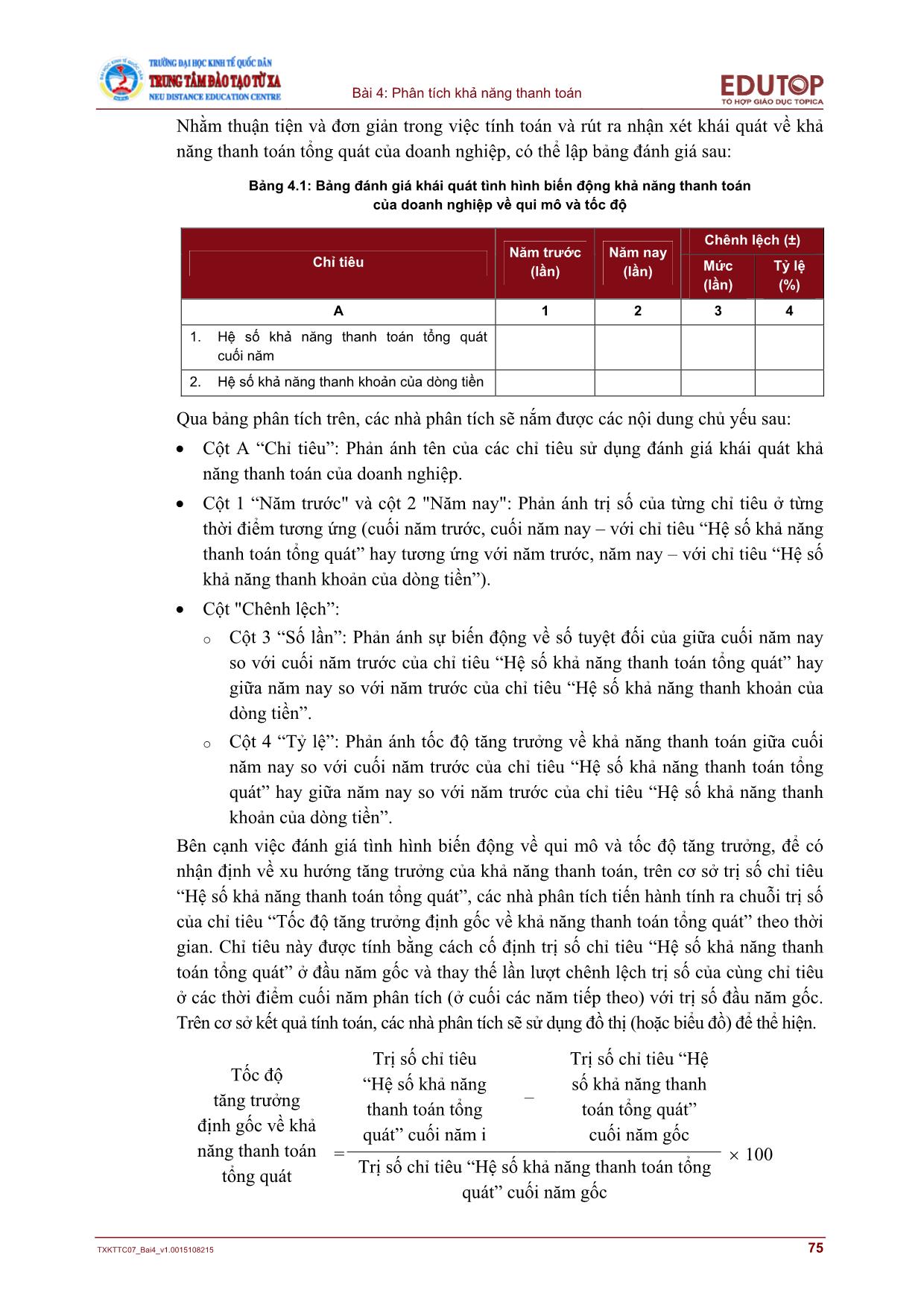 Giáo trình Phân tích báo cáo tài chính - Bài 4: Phân tích khả năng thanh toán trang 8