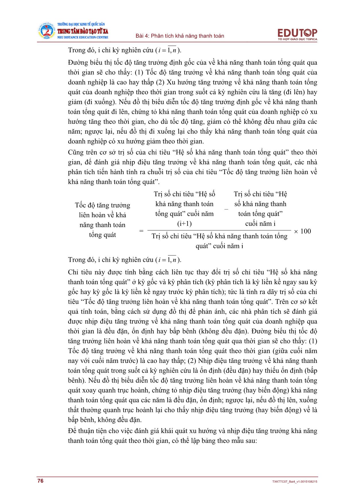 Giáo trình Phân tích báo cáo tài chính - Bài 4: Phân tích khả năng thanh toán trang 9