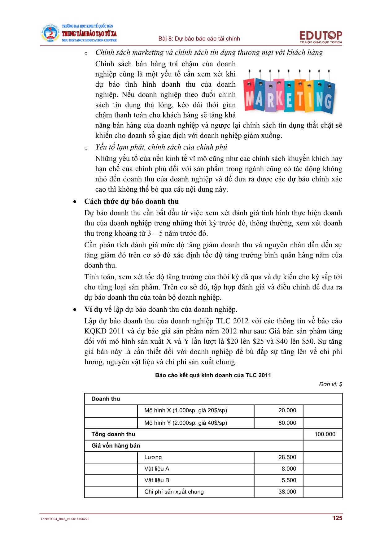 Giáo trình Phân tích báo cáo tài chính - Bài 8: Dự báo Báo cáo tài chính trang 6