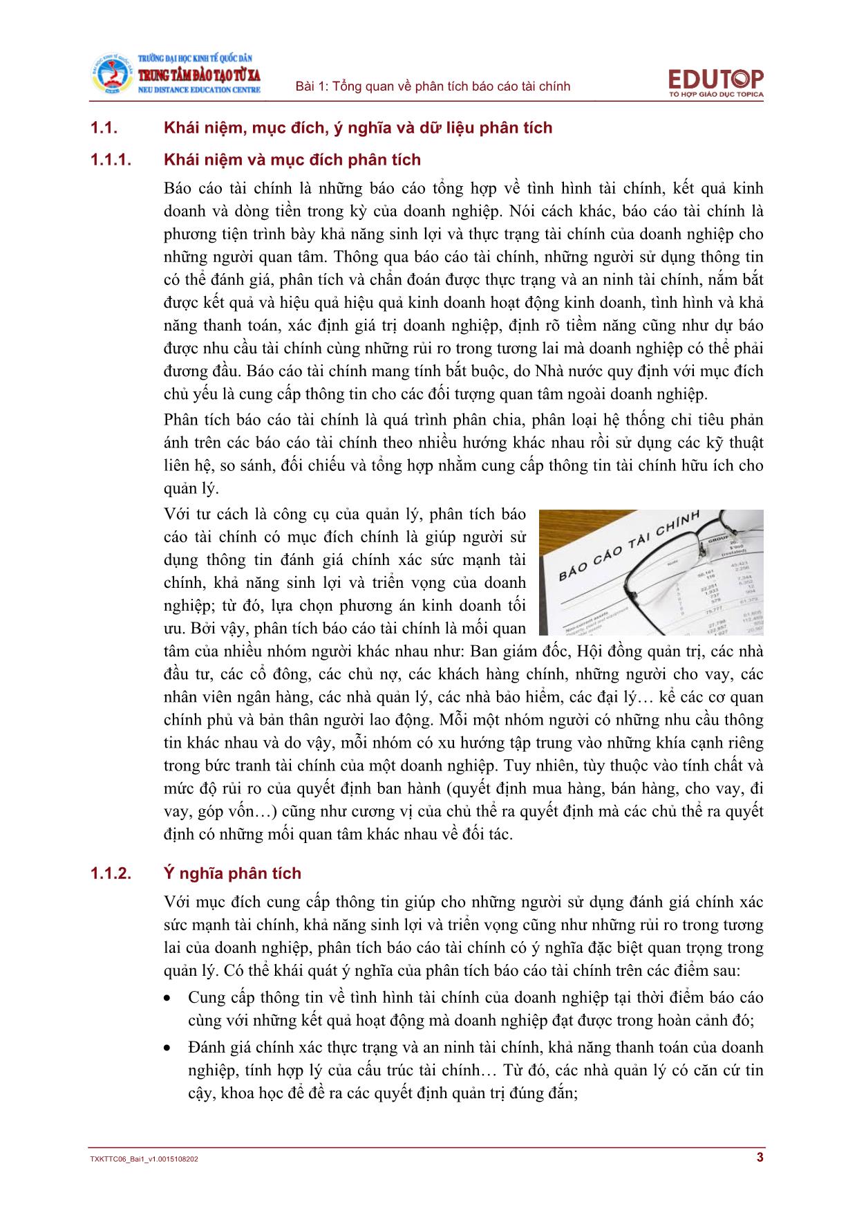 Giáo trình môn Phân tích báo cáo tài chính - Bài 1: Tổng quan về phân tích báo cáo tài chính trang 3