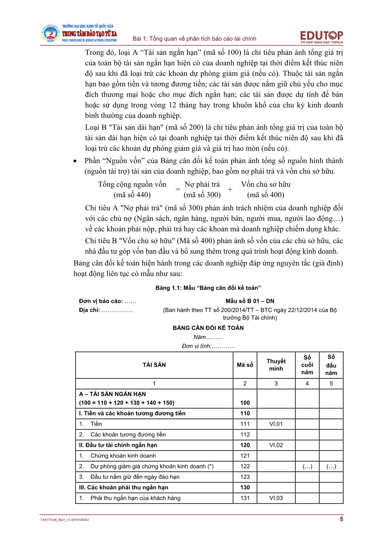 Giáo trình môn Phân tích báo cáo tài chính - Bài 1: Tổng quan về phân tích báo cáo tài chính trang 5