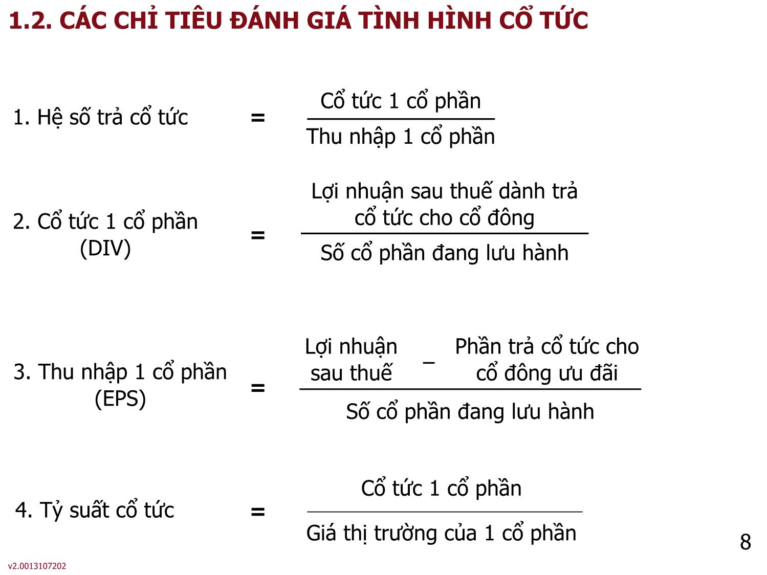 Bài giảng môn Phân tích báo cáo tài chính - Bài 3: Cổ tức của công ty cổ phần - Nguyễn Thị Hà trang 8