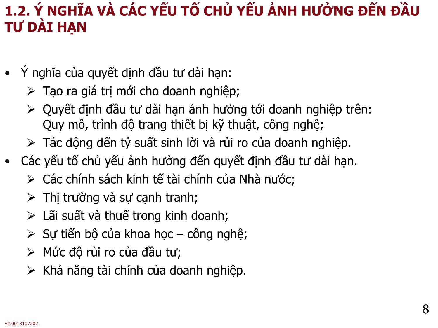 Bài giảng môn Phân tích báo cáo tài chính - Bài 6: Đầu tư dài hạn của doanh nghiệp - Nguyễn Thị Hà trang 8