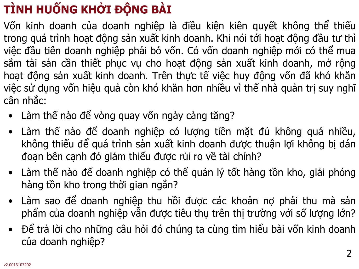 Bài giảng môn Phân tích báo cáo tài chính - Bài 4: Vốn kinh doanh của doanh nghiệp - Nguyễn Thị Hà trang 2