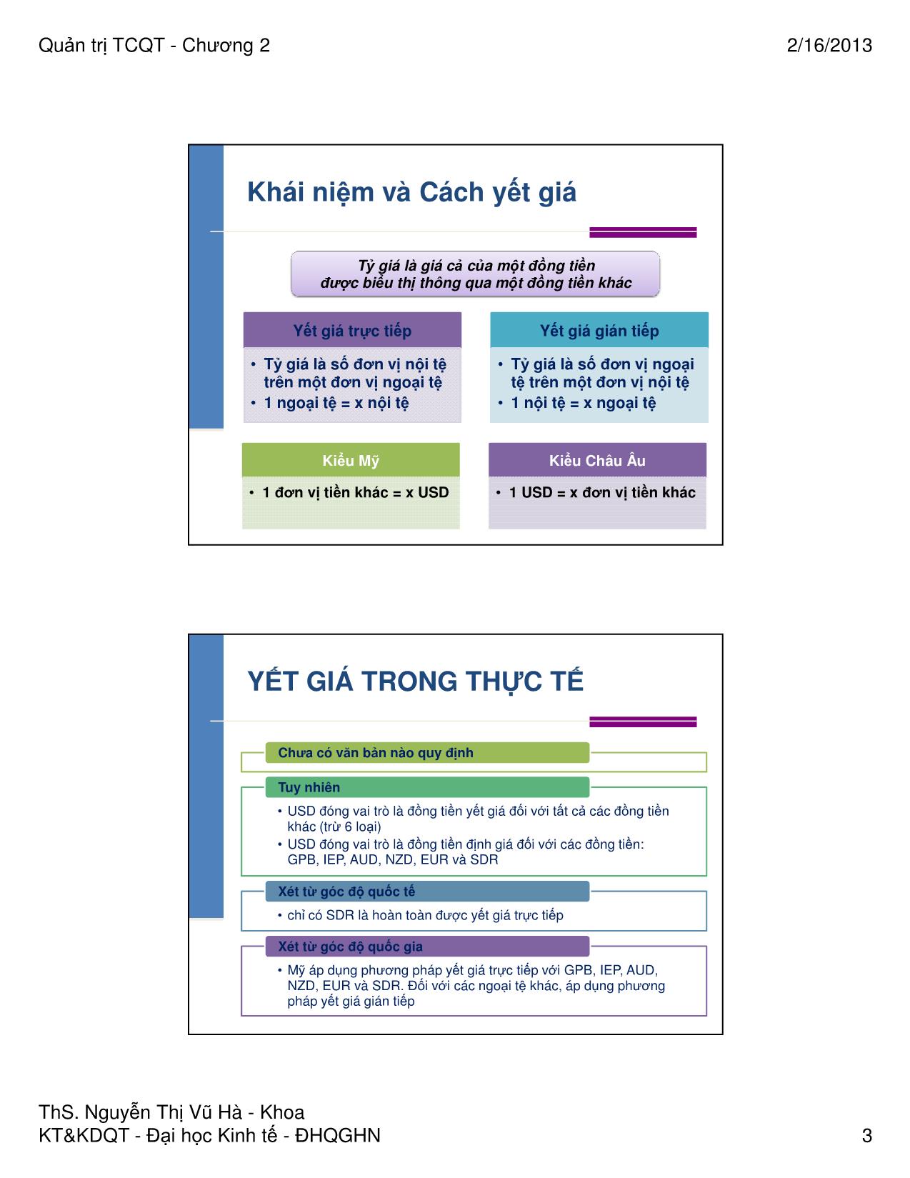 Bài giảng Quản trị tài chính quốc tế - Chương 2: Các nhân tố tác động đến tỷ giá hối đoái - Nguyễn Thị Vũ Hà trang 3