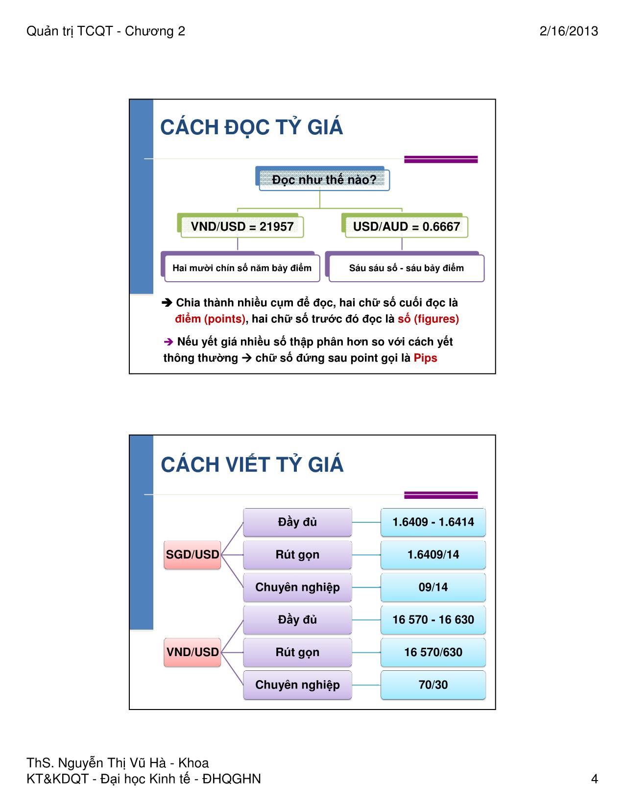 Bài giảng Quản trị tài chính quốc tế - Chương 2: Các nhân tố tác động đến tỷ giá hối đoái - Nguyễn Thị Vũ Hà trang 4