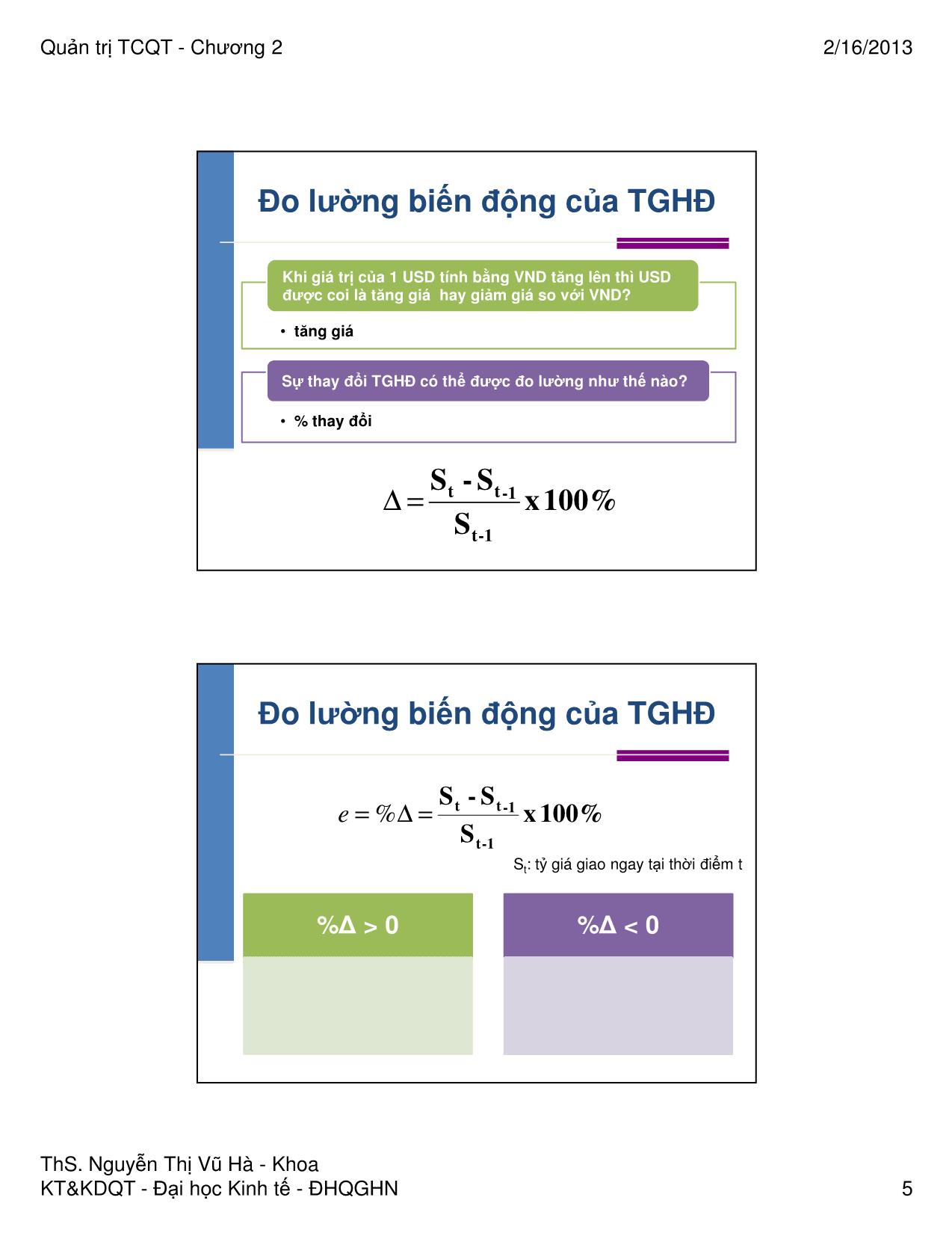 Bài giảng Quản trị tài chính quốc tế - Chương 2: Các nhân tố tác động đến tỷ giá hối đoái - Nguyễn Thị Vũ Hà trang 5