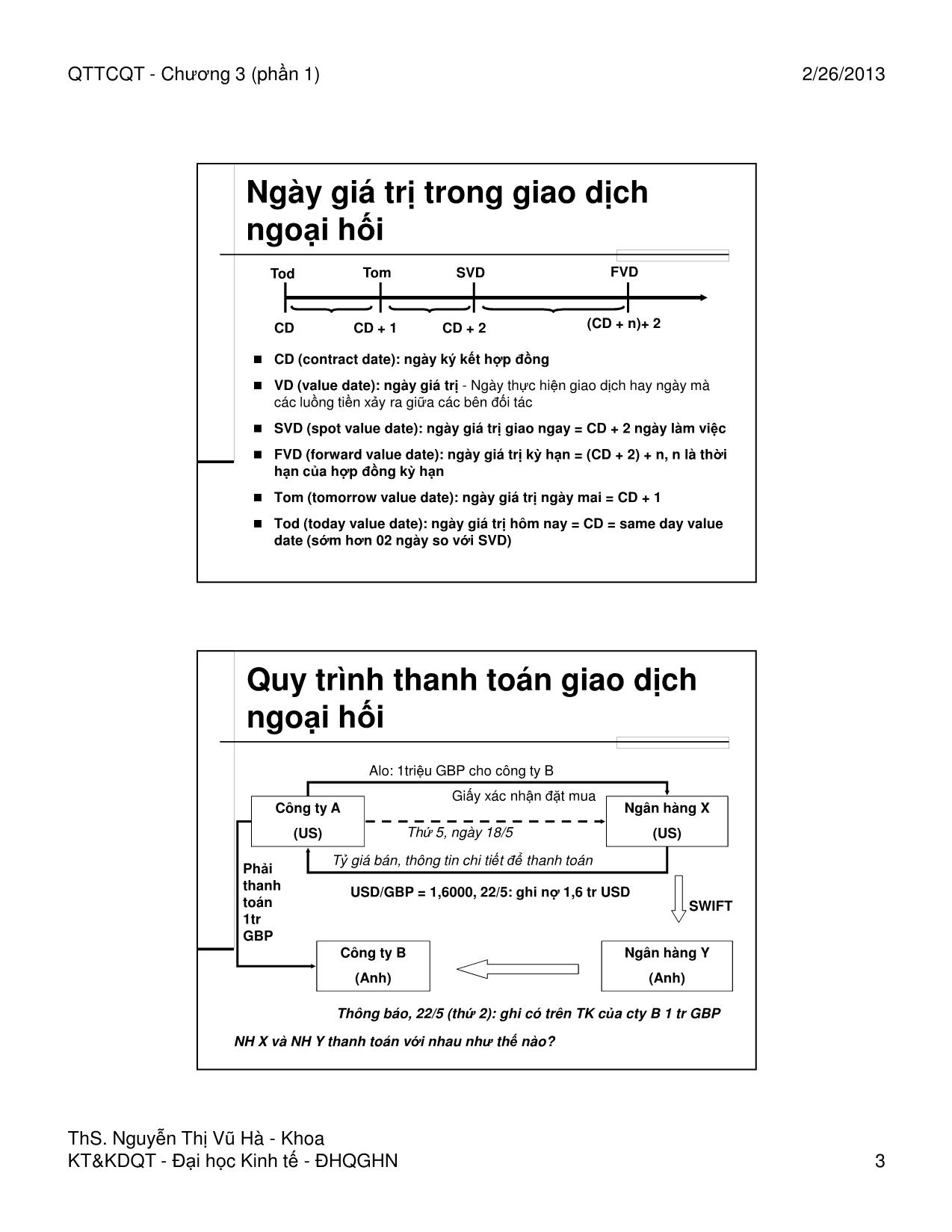 Bài giảng Quản trị tài chính quốc tế - Chương 3, Phần 1: Các thị trường ngoại hối phái sinh - Nguyễn Thị Vũ Hà trang 3