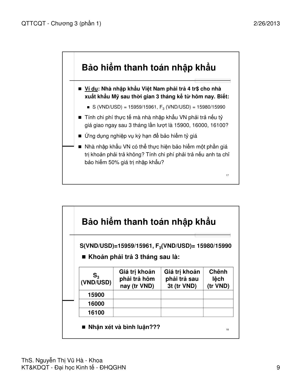 Bài giảng Quản trị tài chính quốc tế - Chương 3, Phần 1: Các thị trường ngoại hối phái sinh - Nguyễn Thị Vũ Hà trang 9