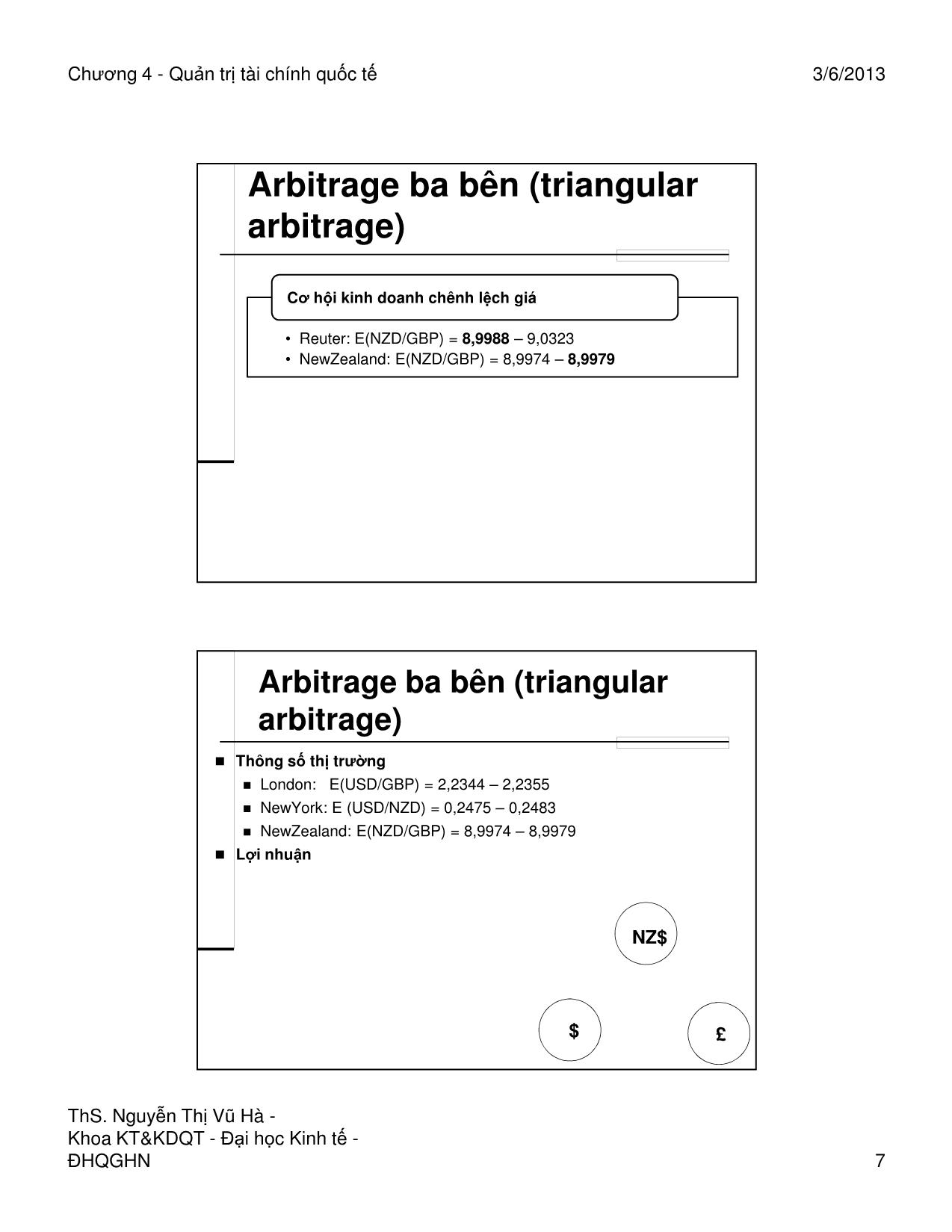 Bài giảng Quản trị tài chính quốc tế - Chương 4: Kinh doanh chênh lệch giá và ngang giá lãi suất quốc tế - Nguyễn Thị Vũ Hà trang 7