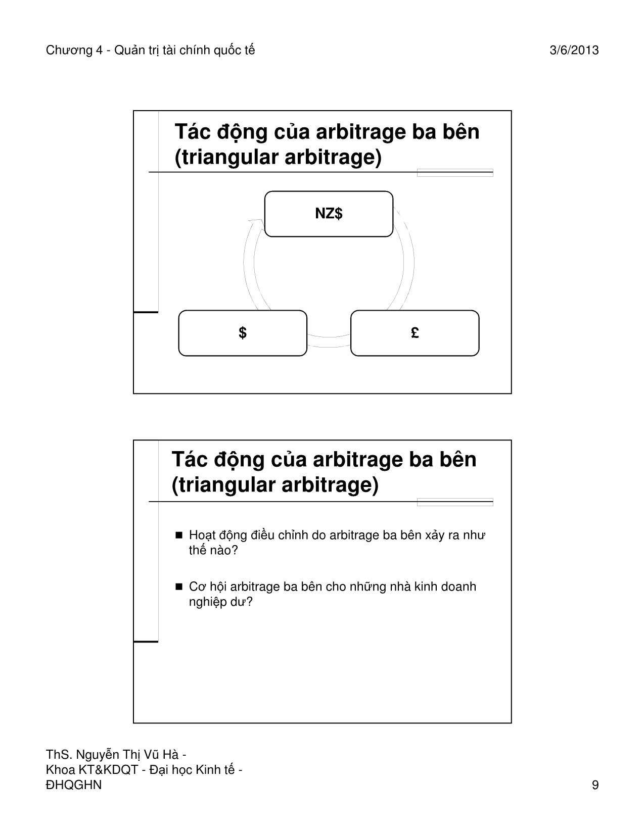 Bài giảng Quản trị tài chính quốc tế - Chương 4: Kinh doanh chênh lệch giá và ngang giá lãi suất quốc tế - Nguyễn Thị Vũ Hà trang 9