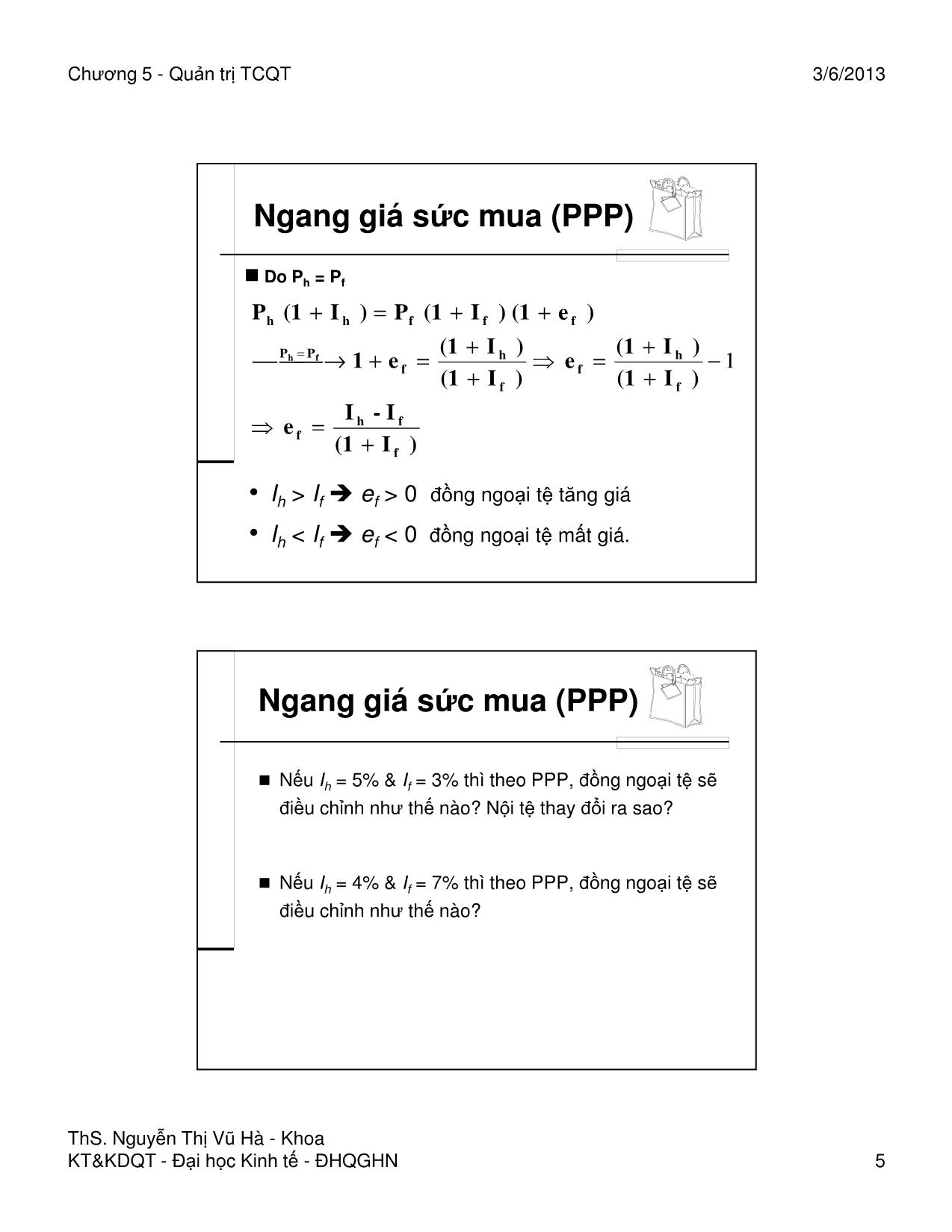 Bài giảng Quản trị tài chính quốc tế - Chương 5: Mối quan hệ giữa lạm phát, lãi suất và tỷ giá hối đoái - Nguyễn Thị Vũ Hà trang 5