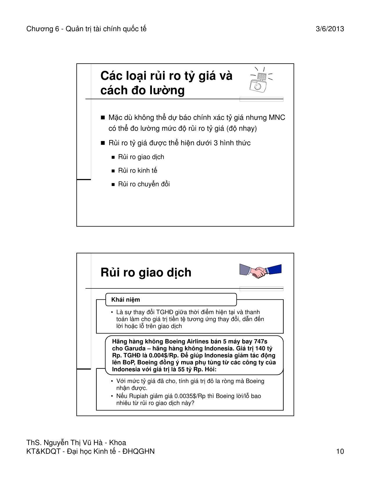 Bài giảng Quản trị tài chính quốc tế - Chương 6: Dự báo tỷ giá và đo lường rủi ro tỷ giá - Nguyễn Thị Vũ Hà trang 10