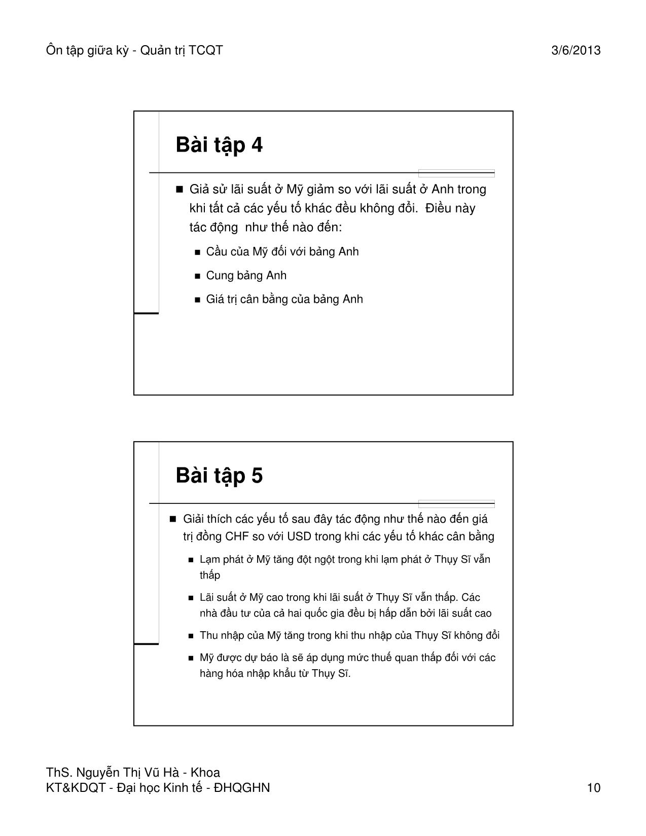 Bài giảng Quản trị tài chính quốc tế - Ôn tập từ chương 1 đến chương 5 - Nguyễn Thị Vũ Hà trang 10