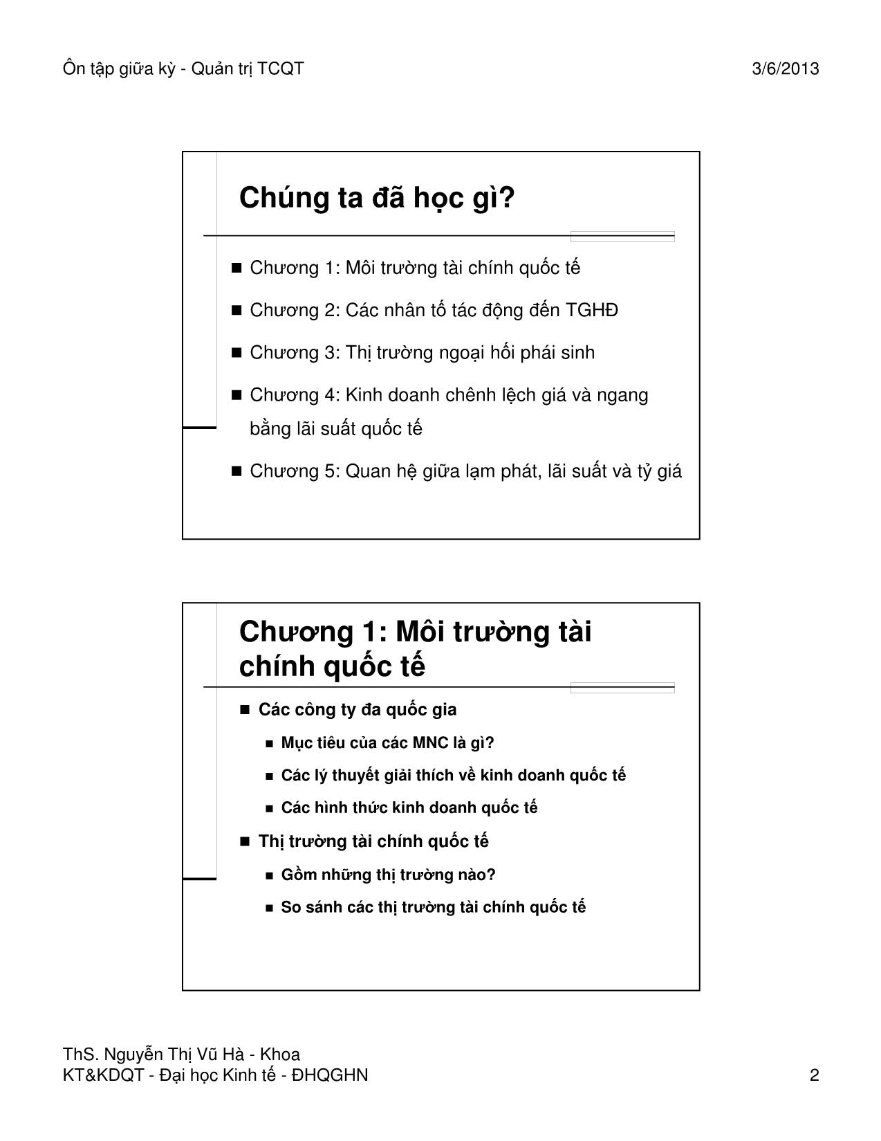 Bài giảng Quản trị tài chính quốc tế - Ôn tập từ chương 1 đến chương 5 - Nguyễn Thị Vũ Hà trang 2