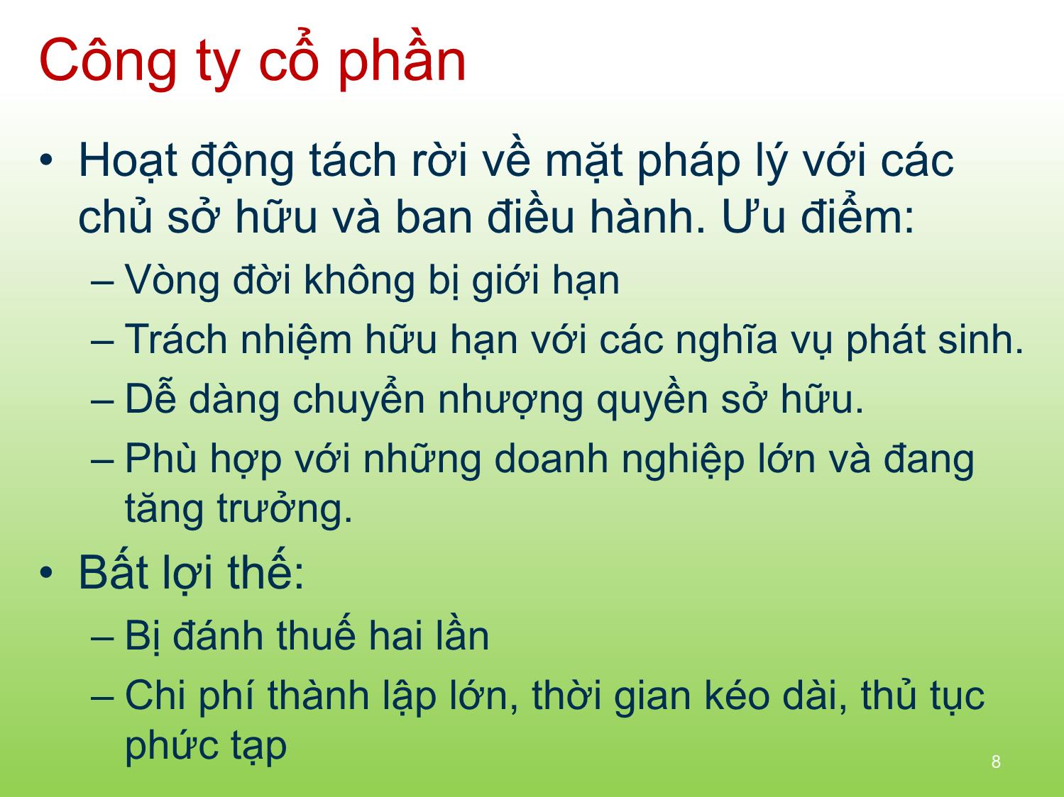 Bài giảng Tài chính doanh nghiệp - Chương 1: Giới thiệu tài chính doanh nghiệp trang 8