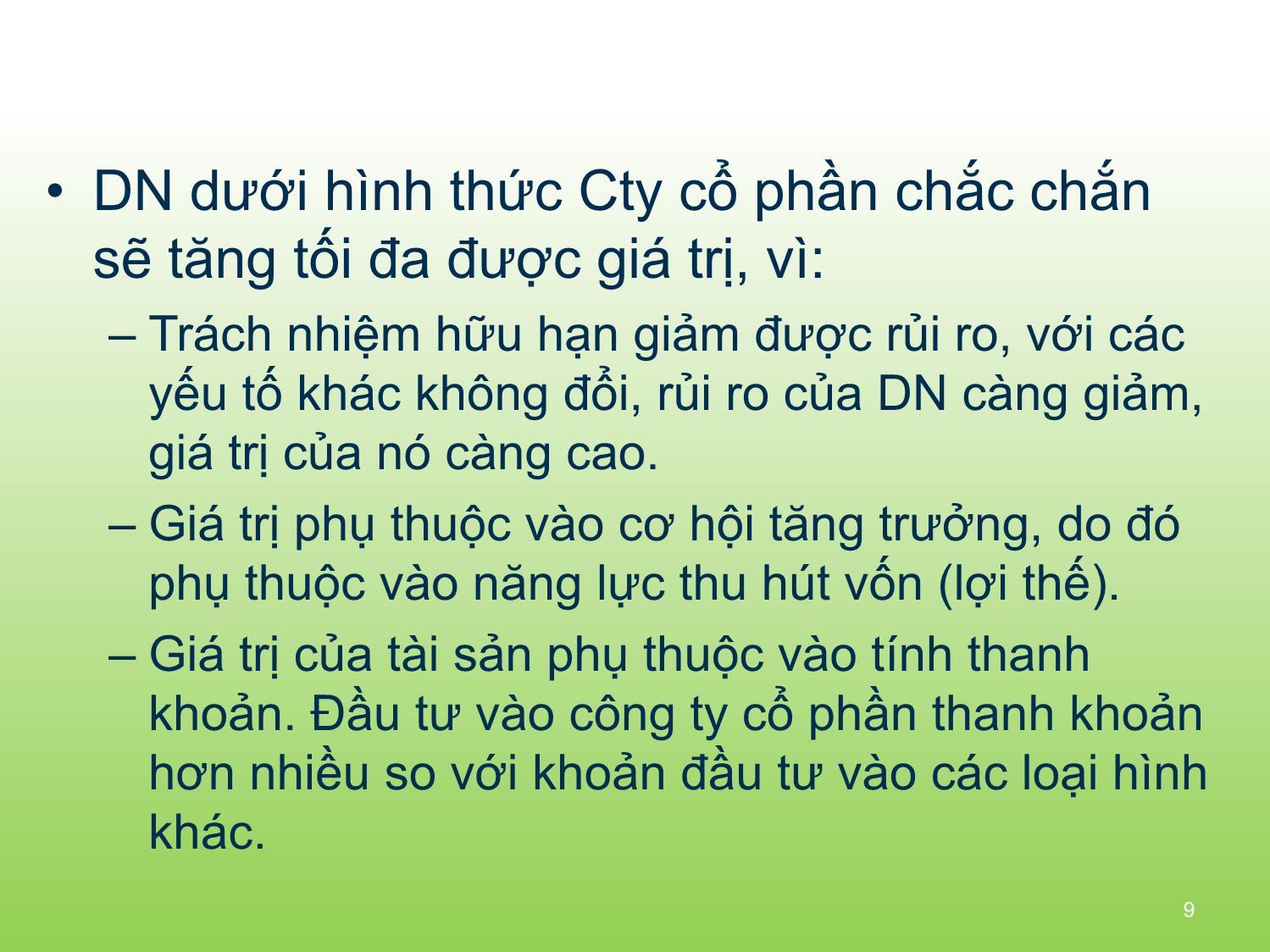 Bài giảng Tài chính doanh nghiệp - Chương 1: Giới thiệu tài chính doanh nghiệp trang 9