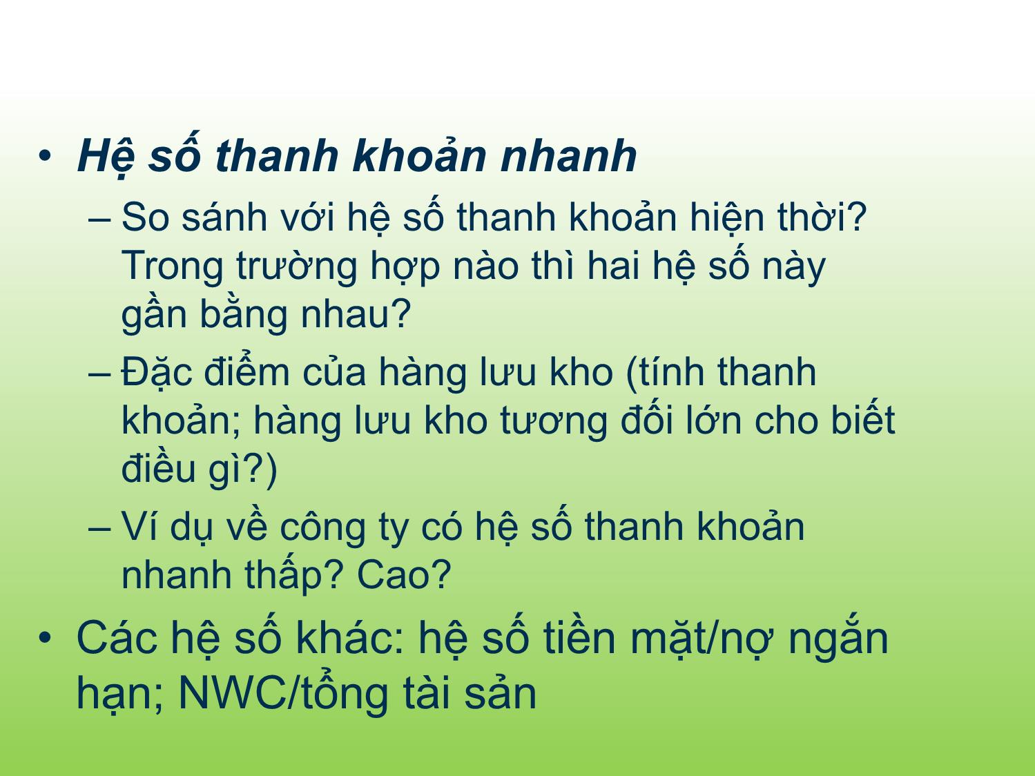 Bài giảng Tài chính doanh nghiệp - Chương 3: Phân tích báo cáo tài chính - Trần Thị Thái Hà trang 10